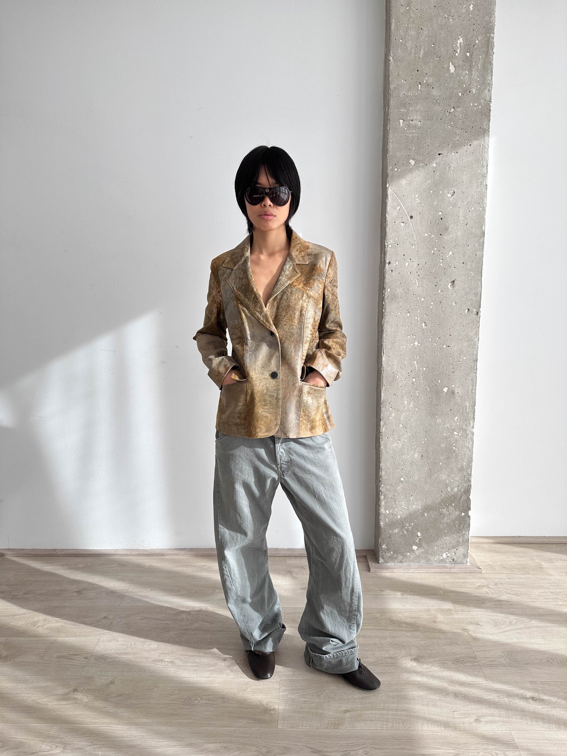 Leather Distressed Blazer