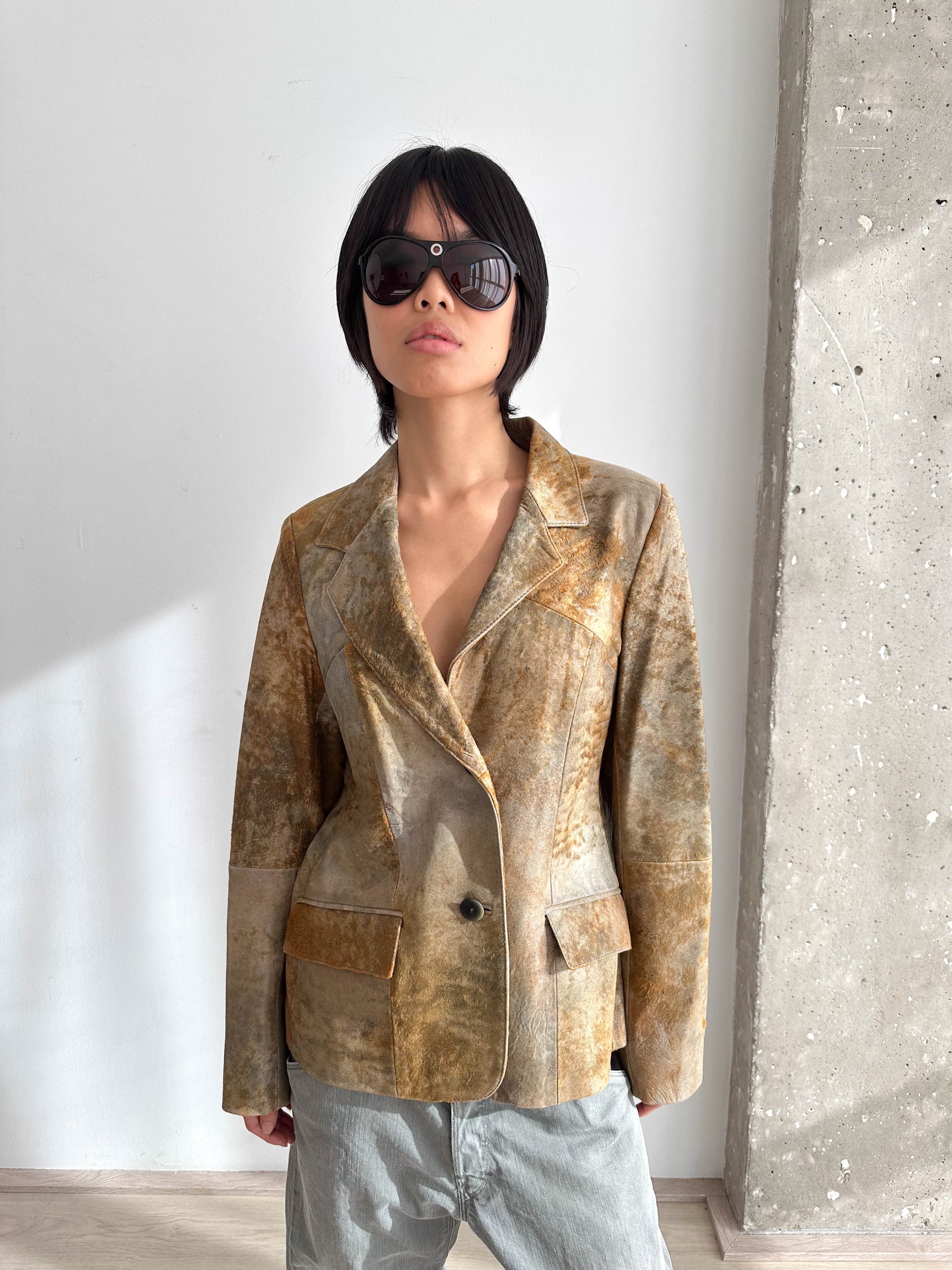 Leather Distressed Blazer