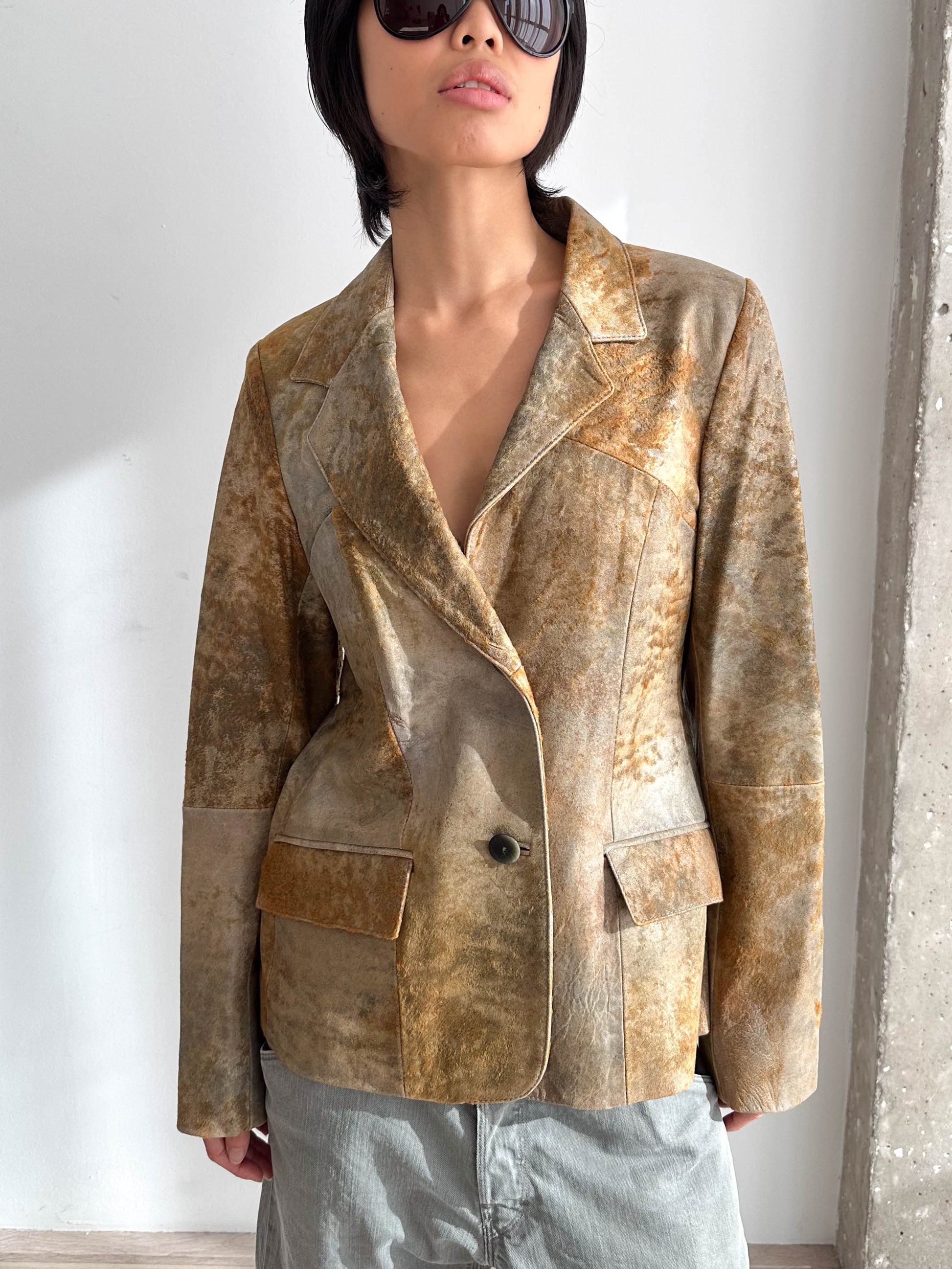 Leather Distressed Blazer