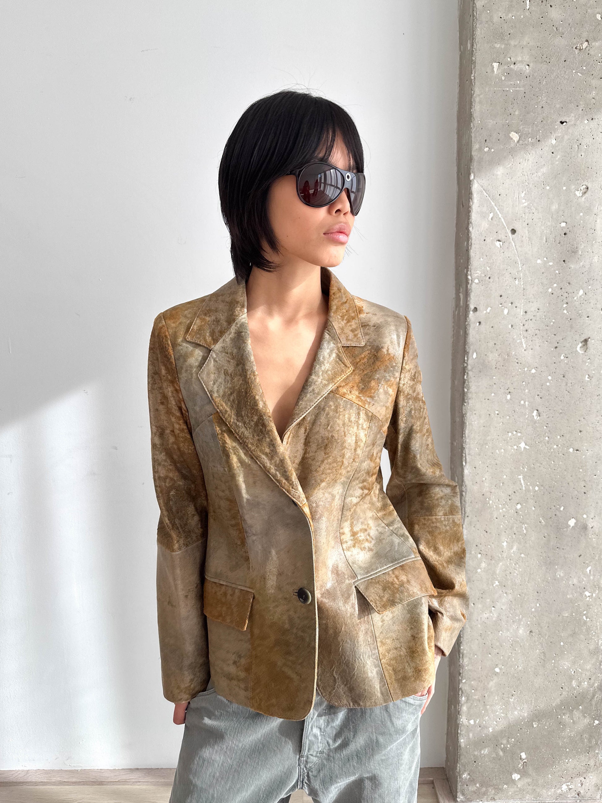 Leather Distressed Blazer