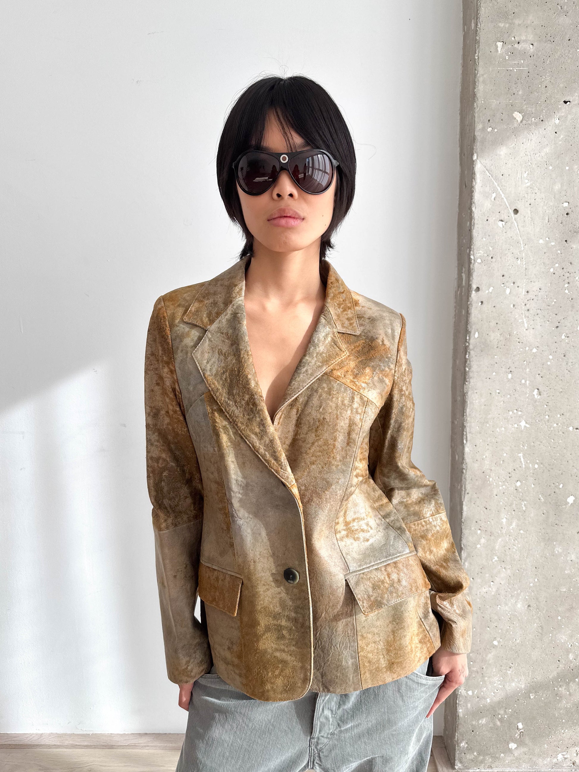 Leather Distressed Blazer