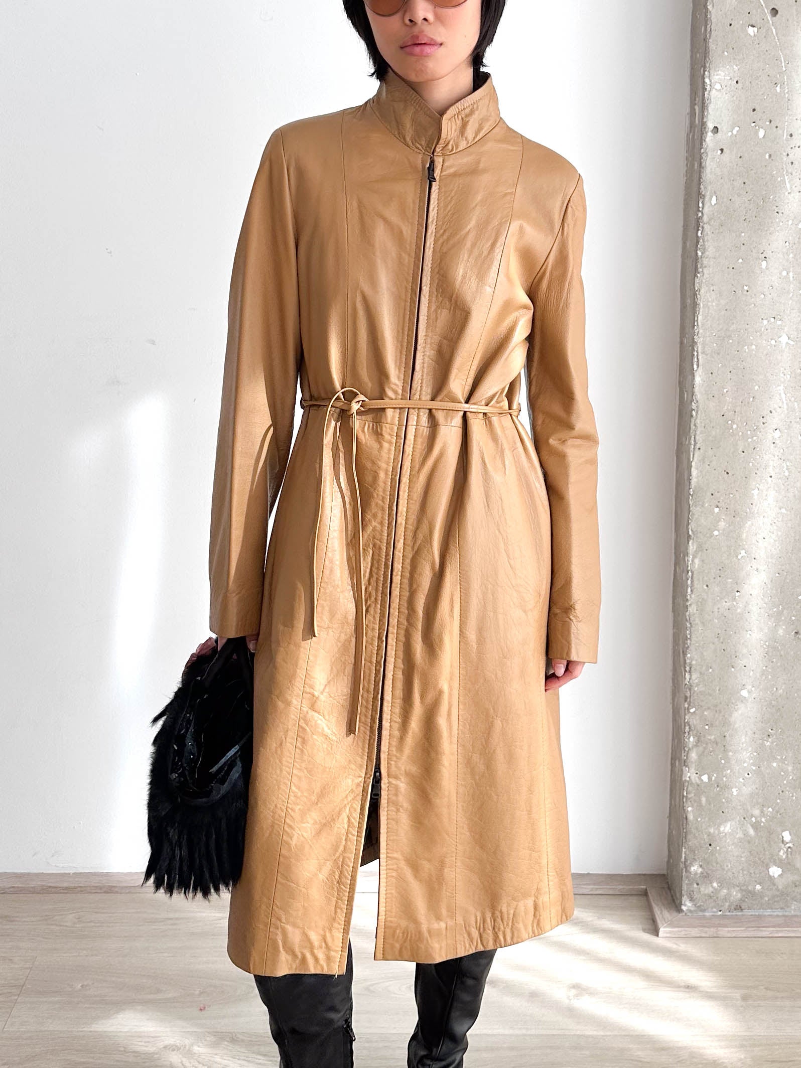 Leather Long Zip Up Jacket