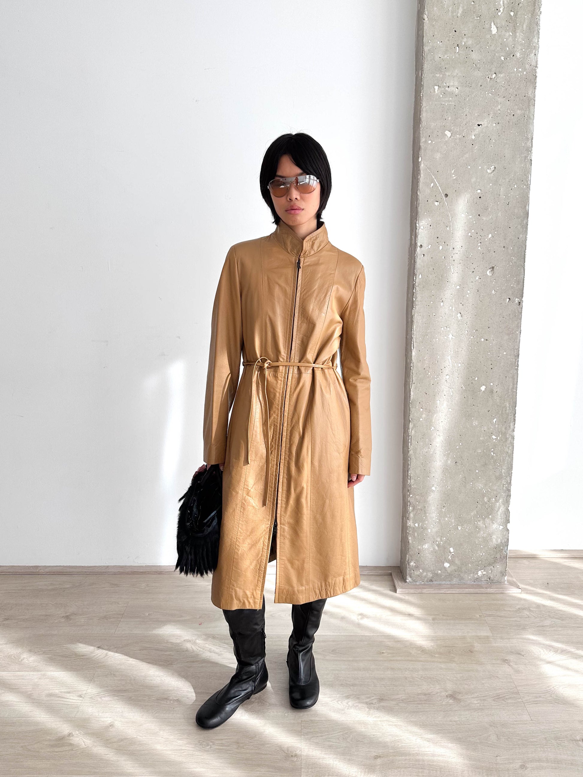 Leather Long Zip Up Jacket