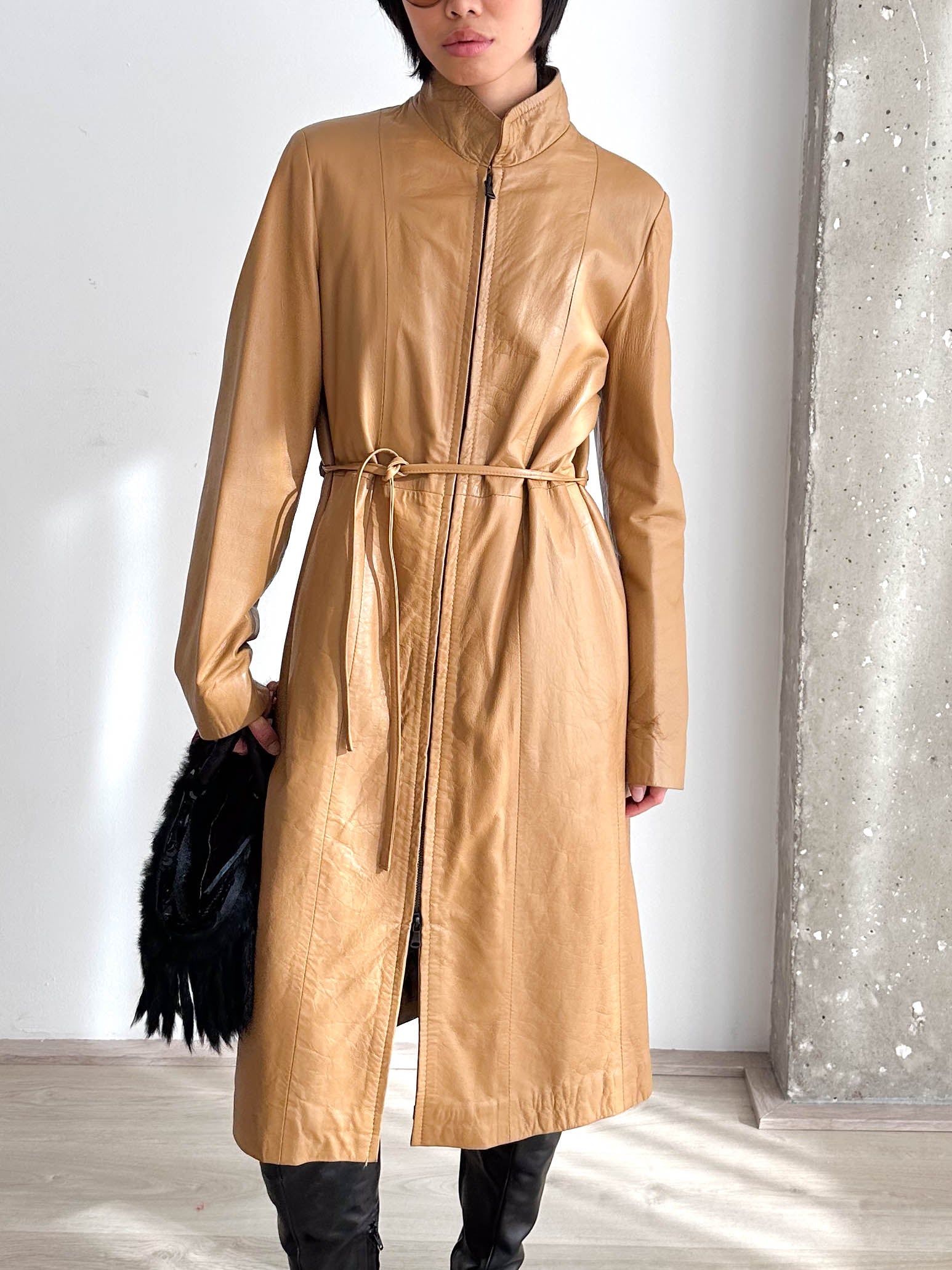 Leather Long Zip Up Jacket