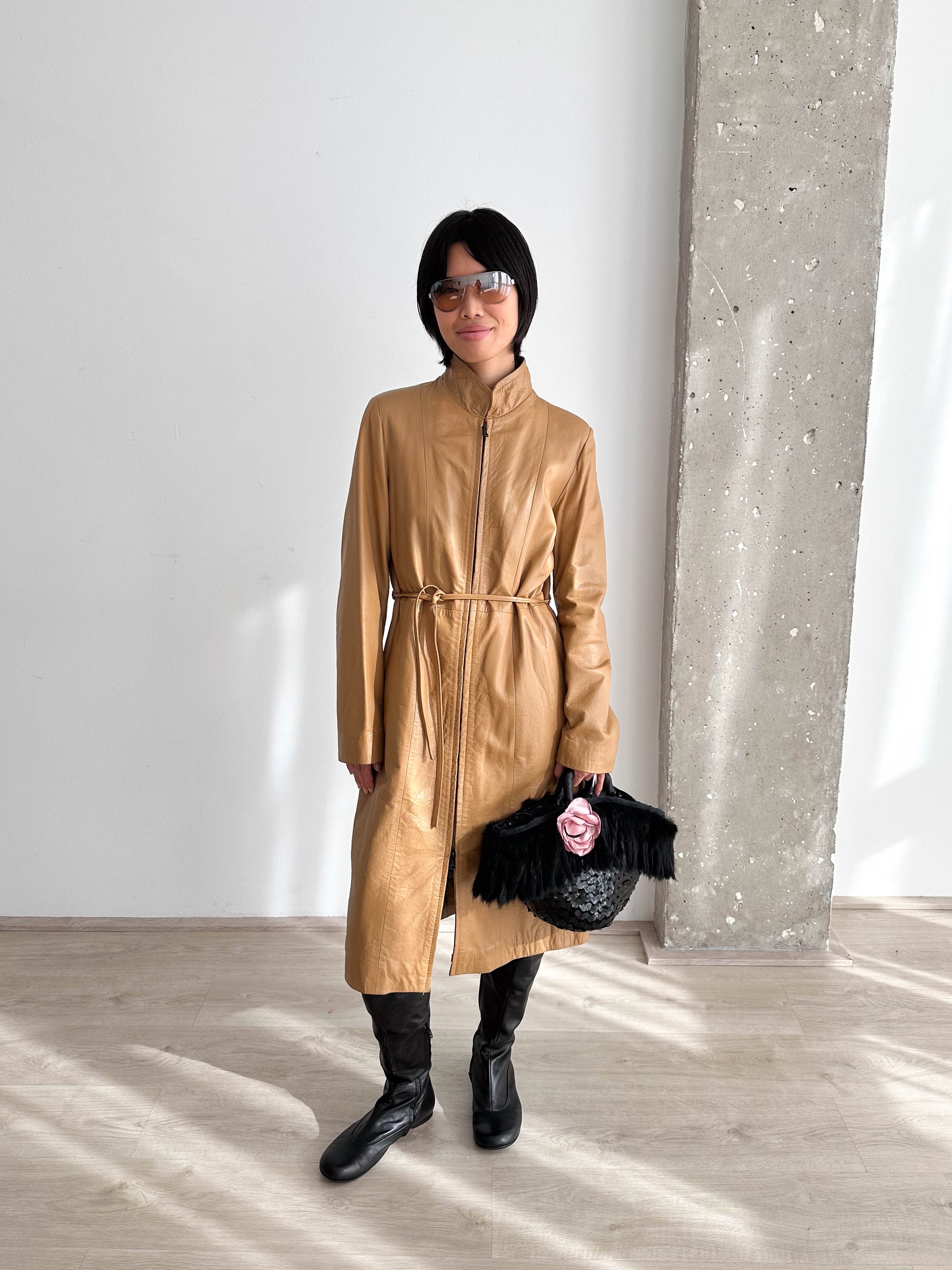 Leather Long Zip Up Jacket