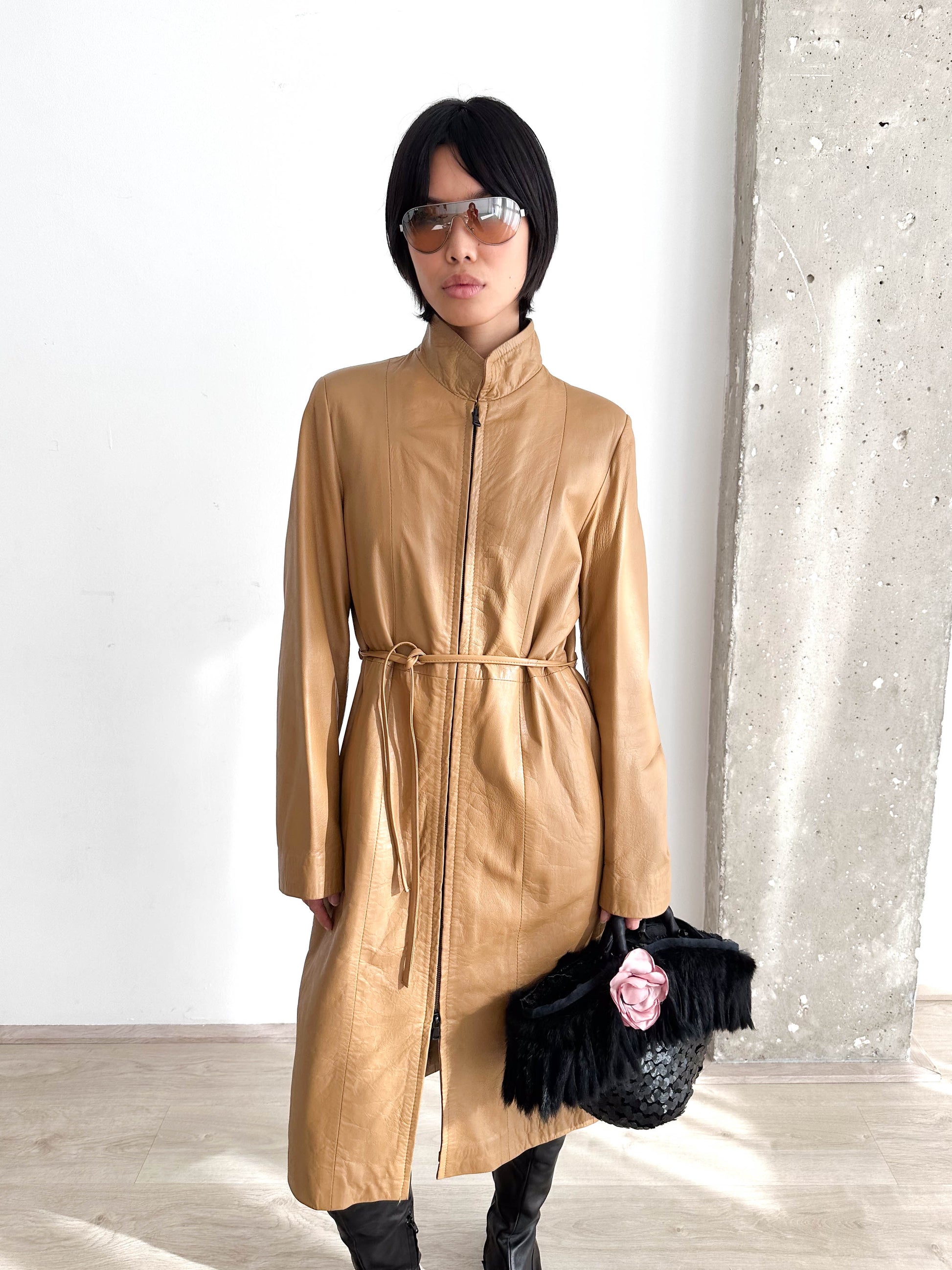 Leather Long Zip Up Jacket