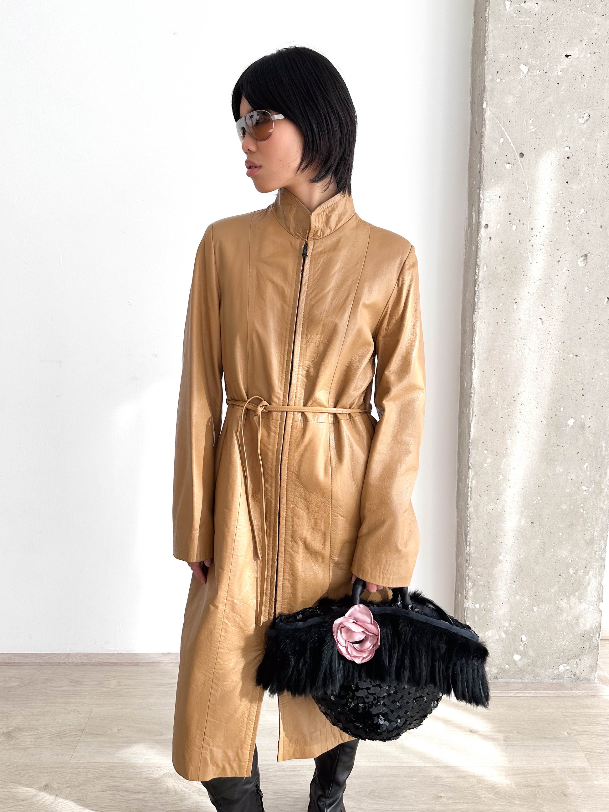 Leather Long Zip Up Jacket