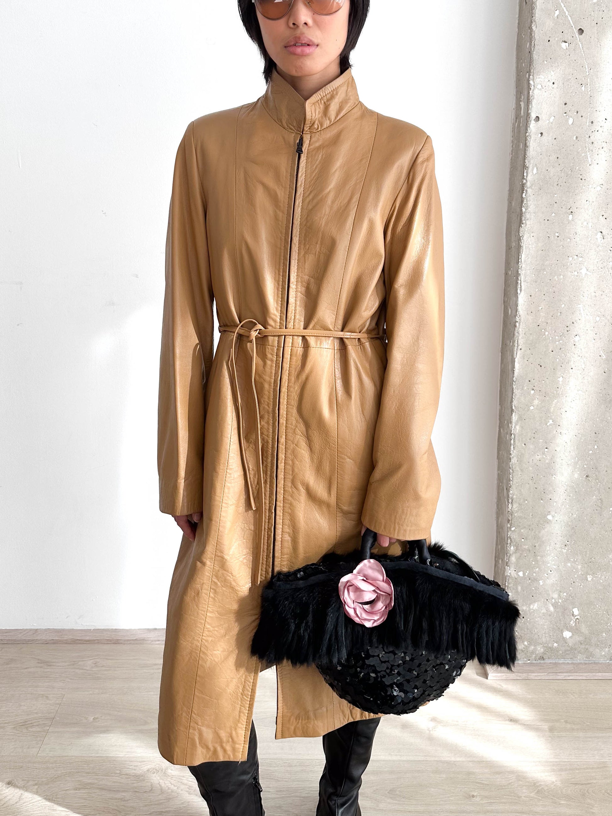 Leather Long Zip Up Jacket