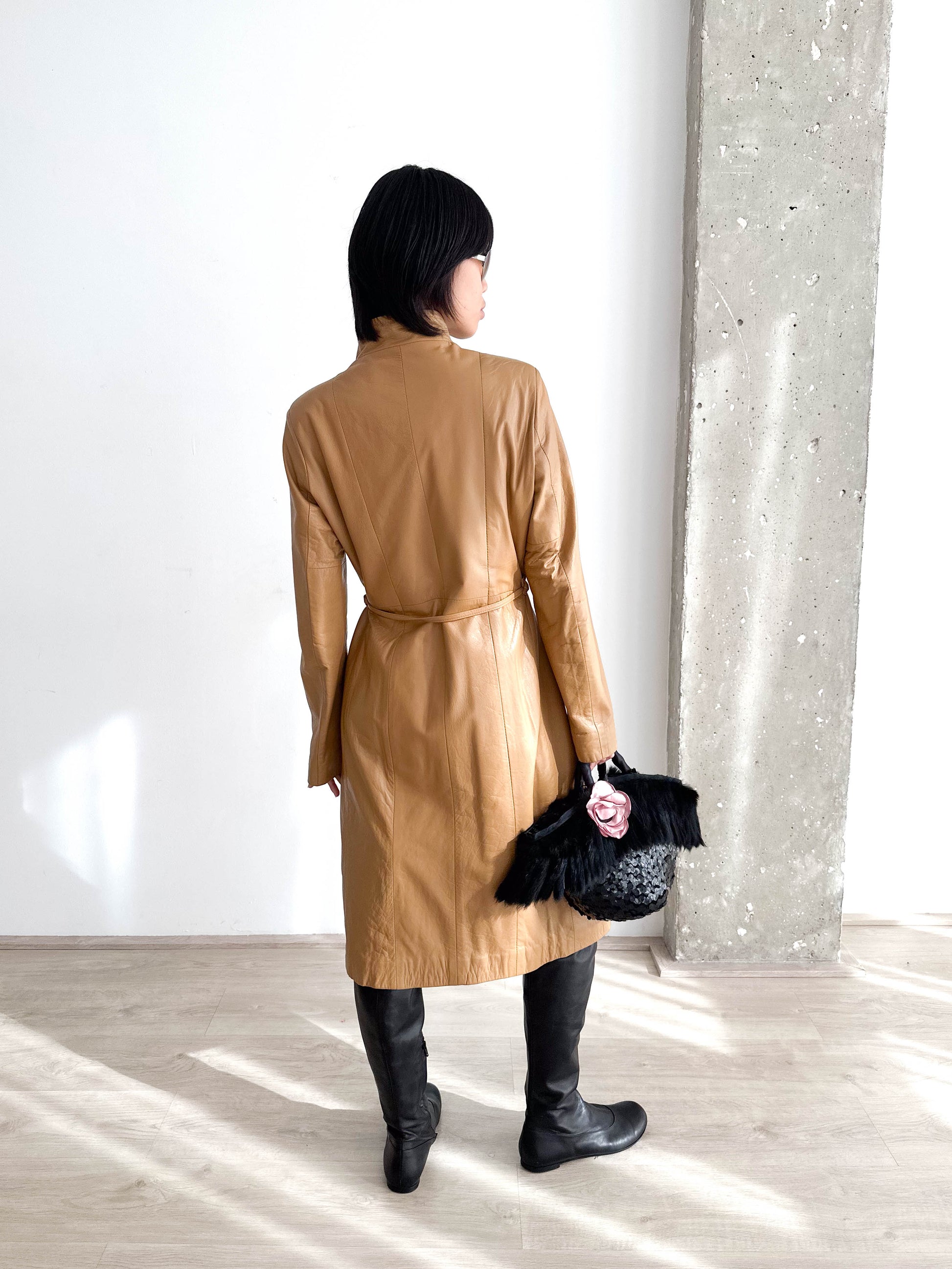 Leather Long Zip Up Jacket