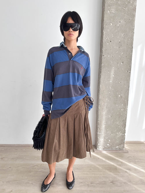 Cord Pleated Midi Skirt