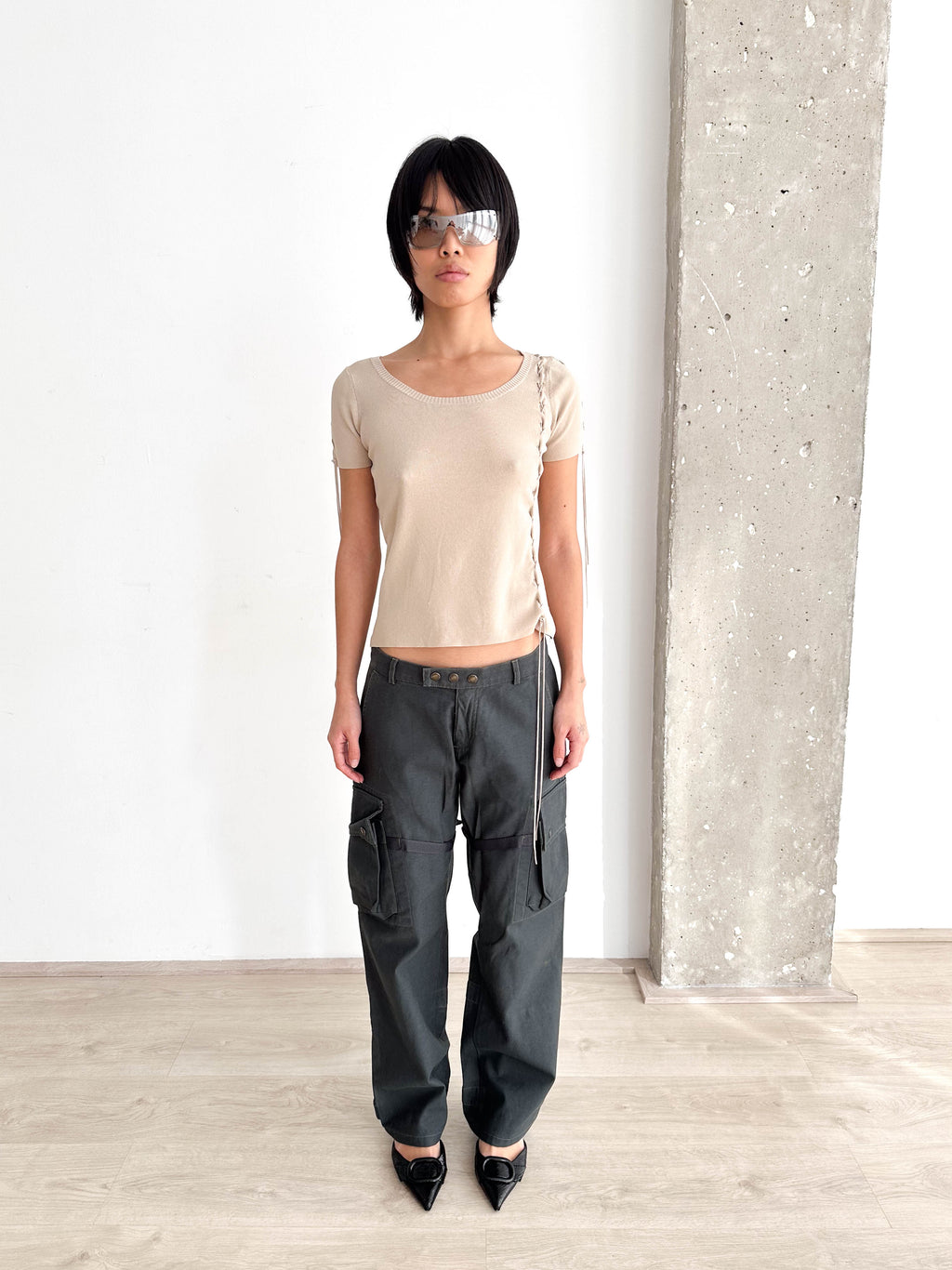 Knitted Lace Up Detail Top