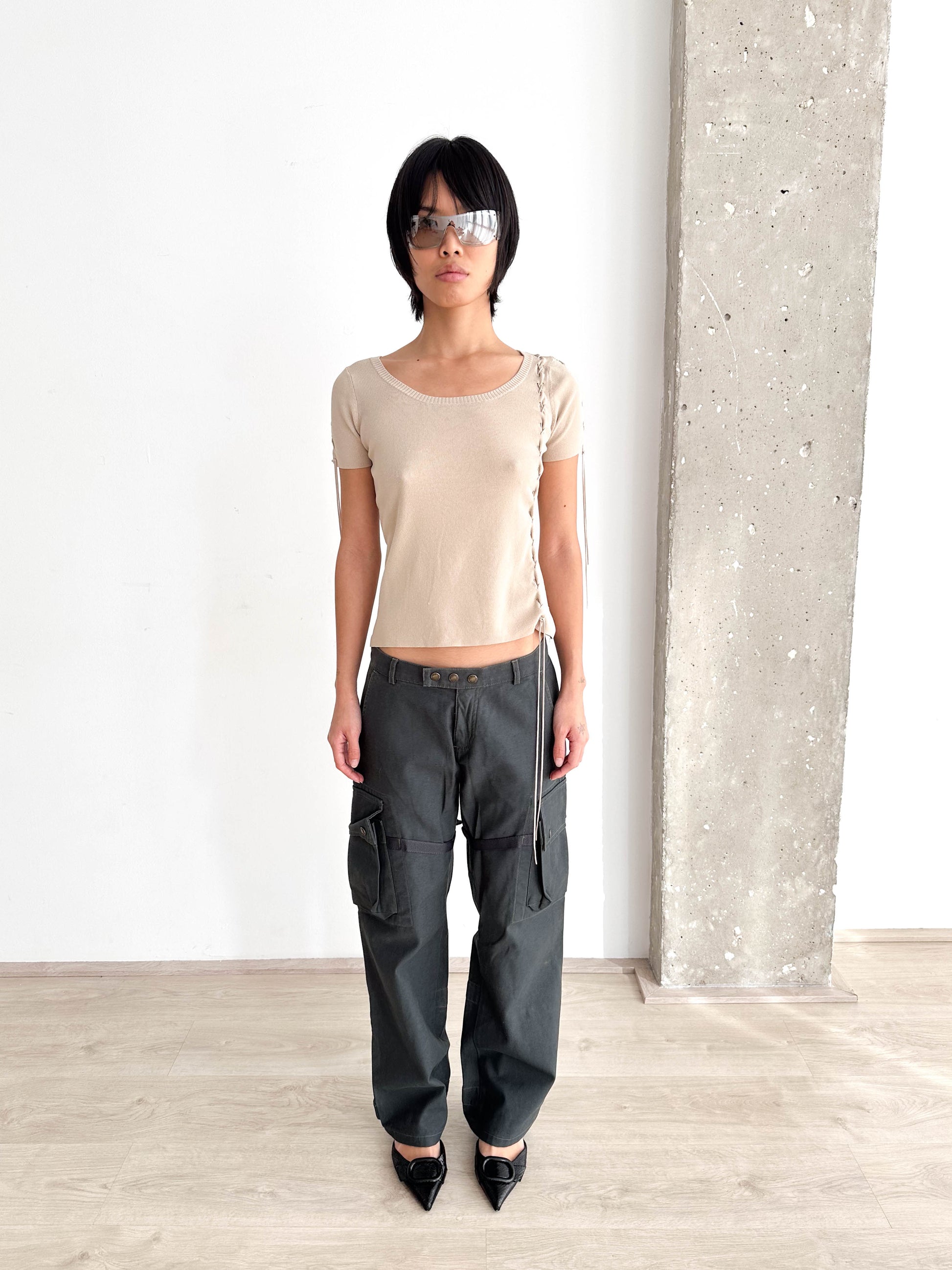 Knitted Lace Up Detail Top