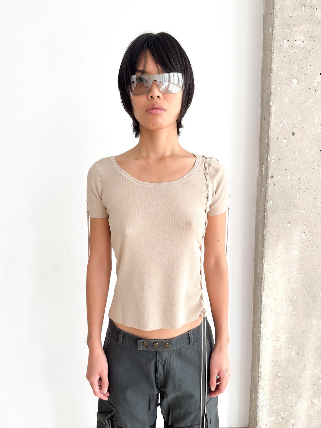 Knitted Lace Up Detail Top