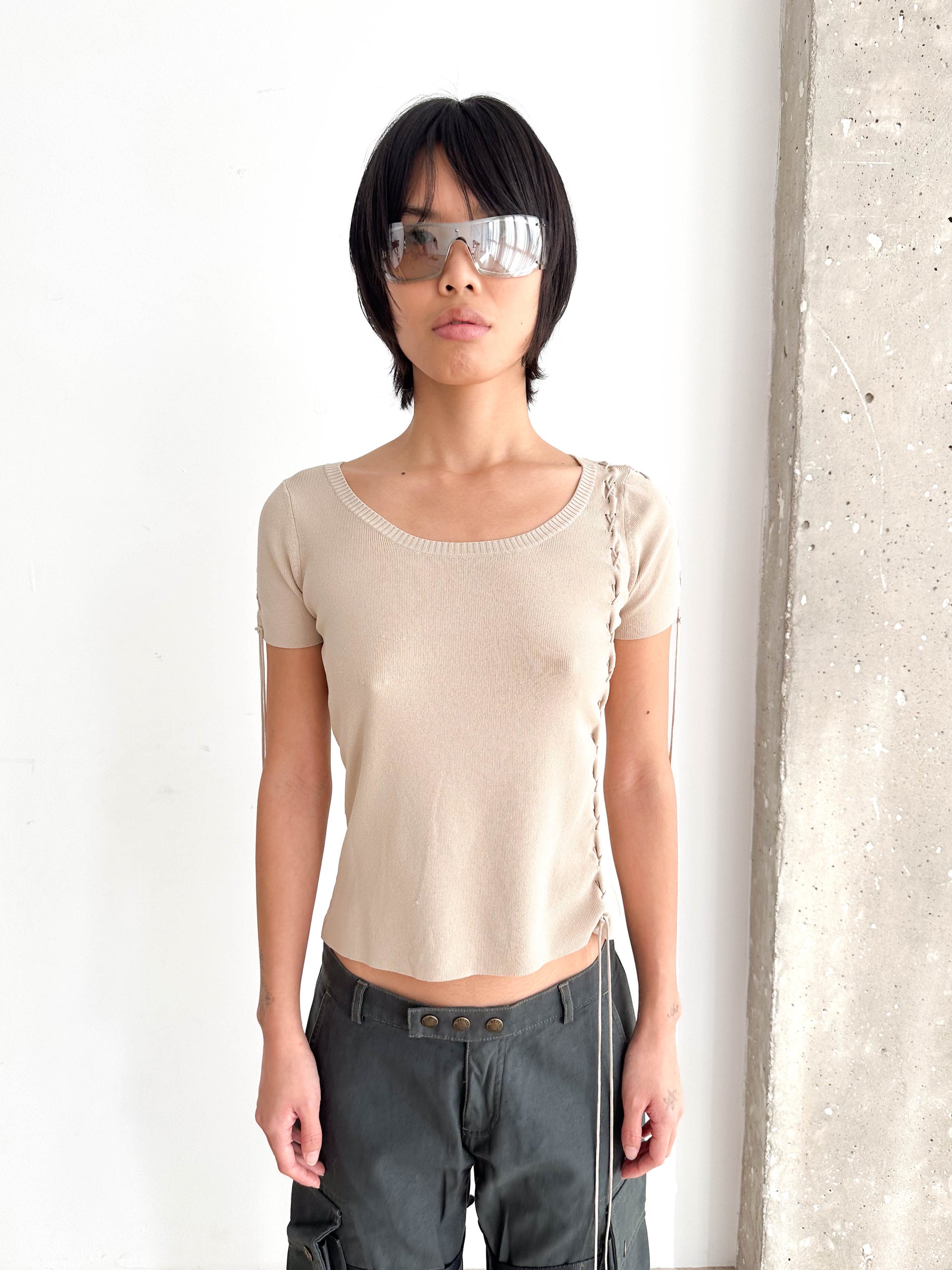 Knitted Lace Up Detail Top