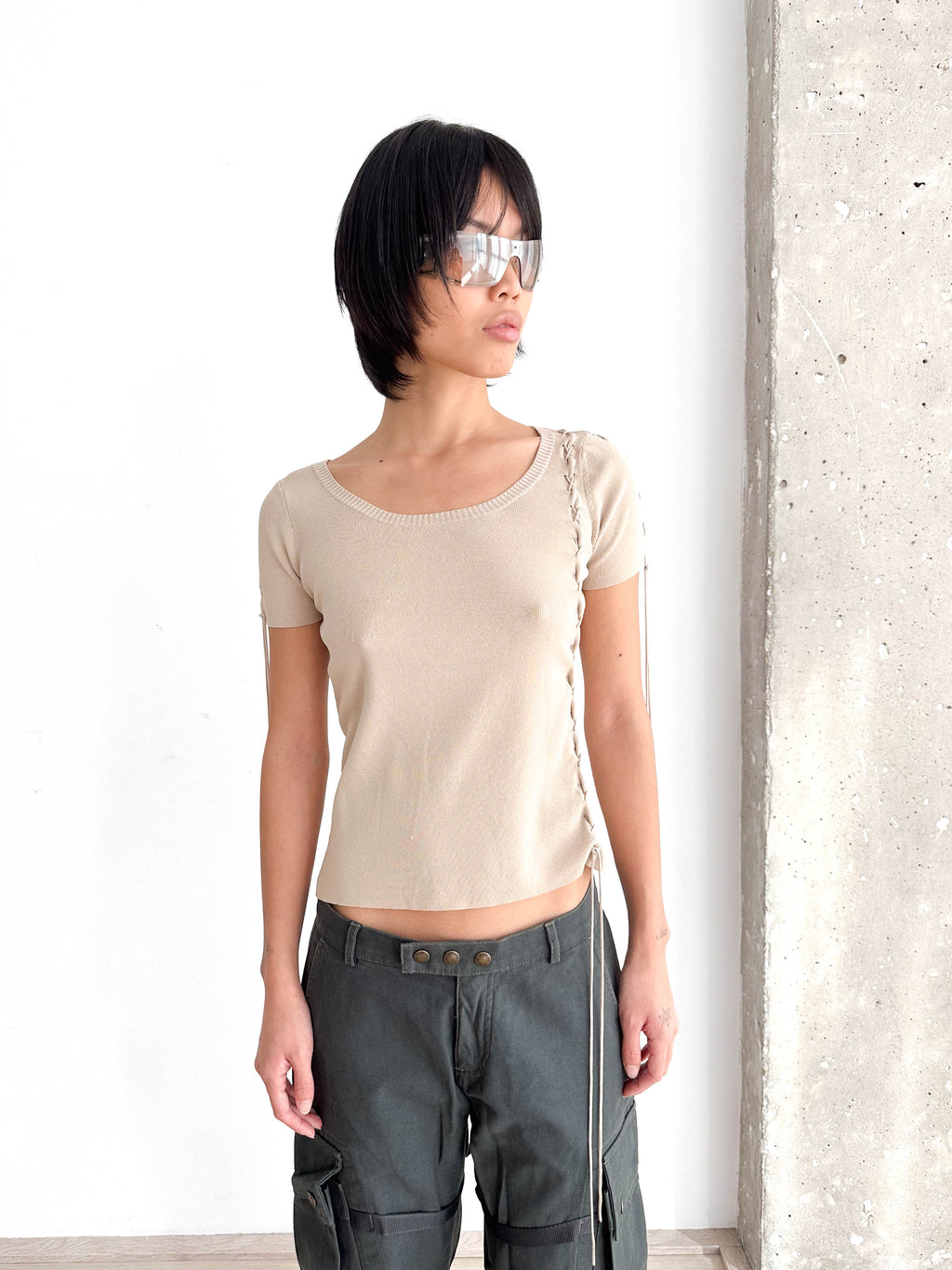 Knitted Lace Up Detail Top