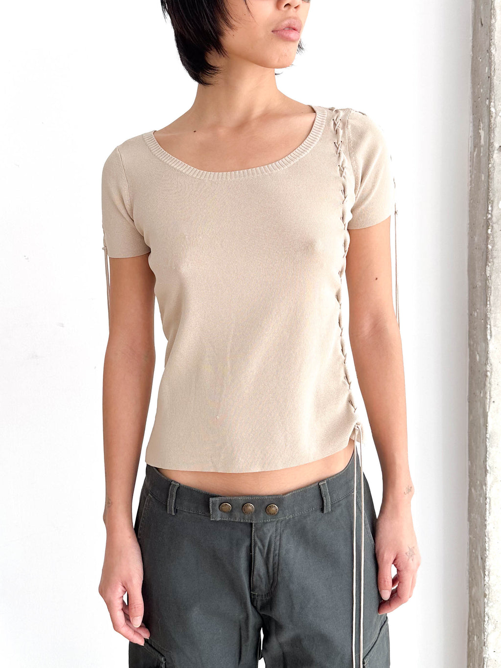 Knitted Lace Up Detail Top