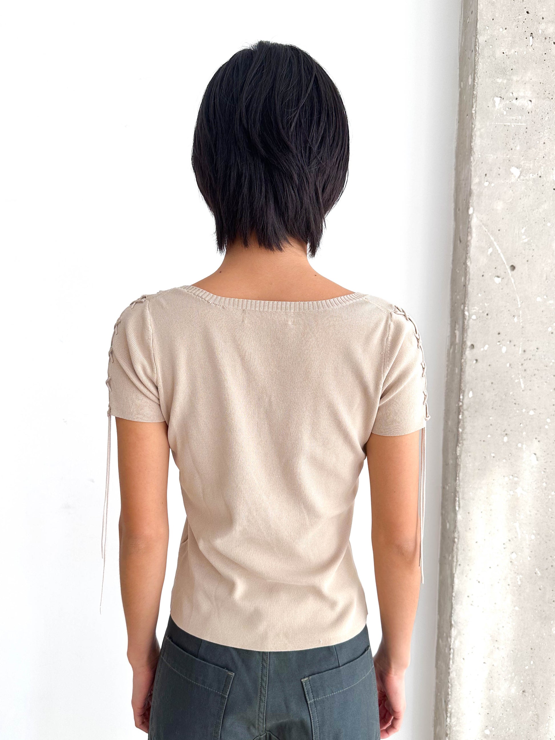 Knitted Lace Up Detail Top