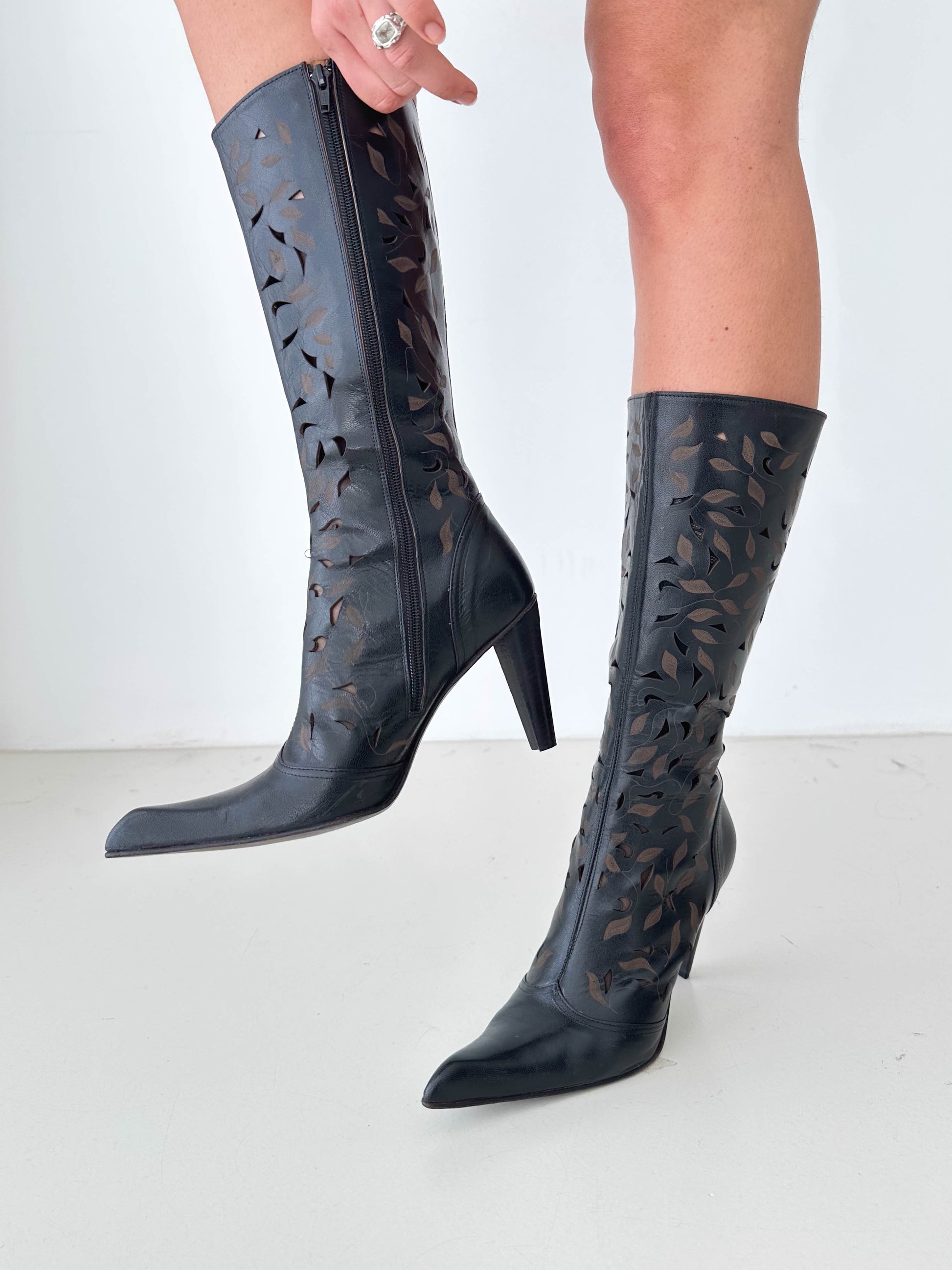 Italian Leather Cut Out Boots
