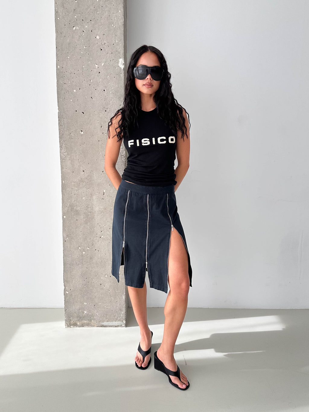 Multi Zip Midi Skirt