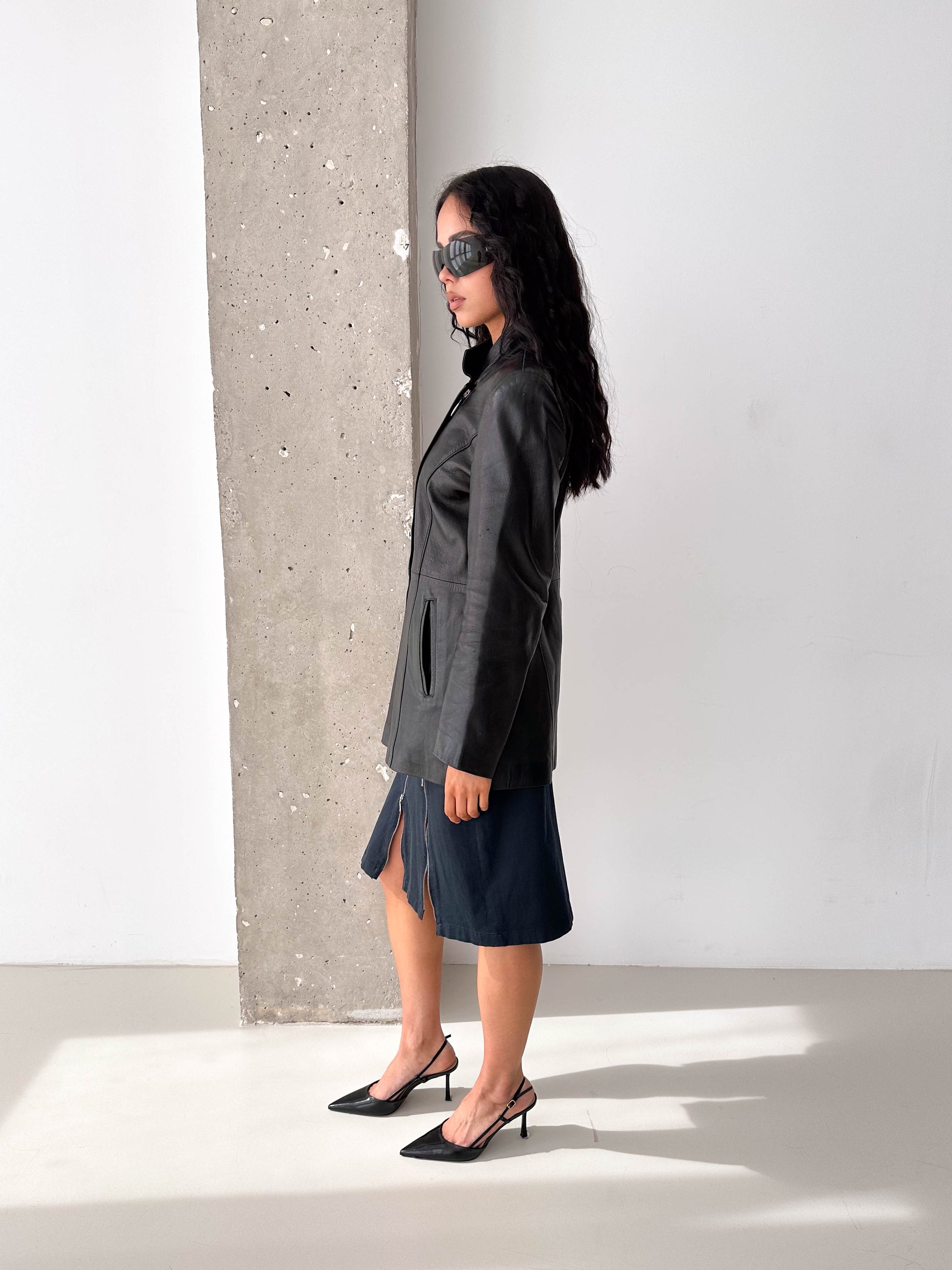 Black Leather Asymmetric Zip Jacket