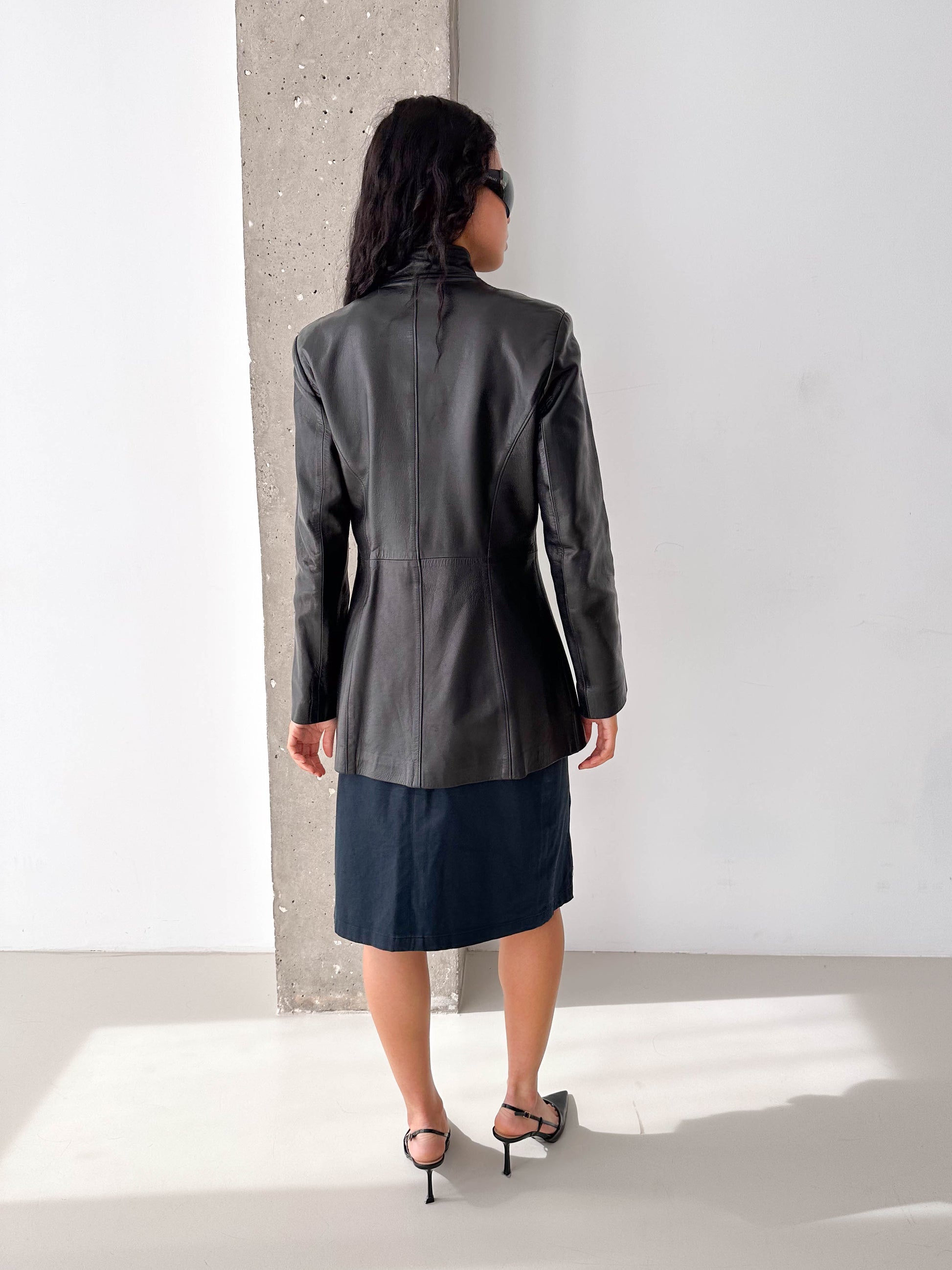Black Leather Asymmetric Zip Jacket