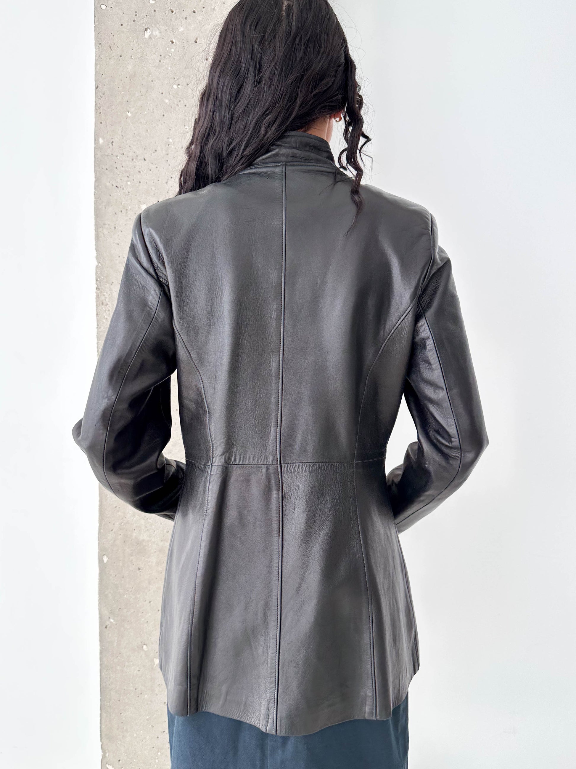 Black Leather Asymmetric Zip Jacket