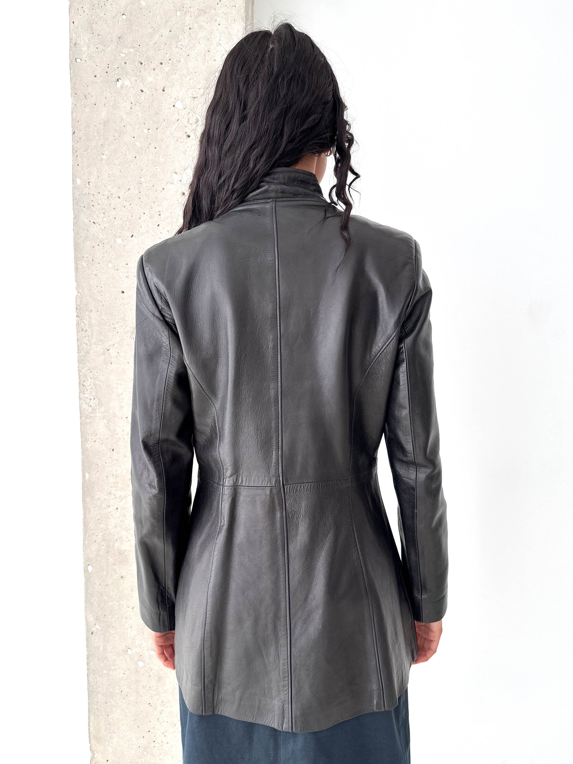 Black Leather Asymmetric Zip Jacket