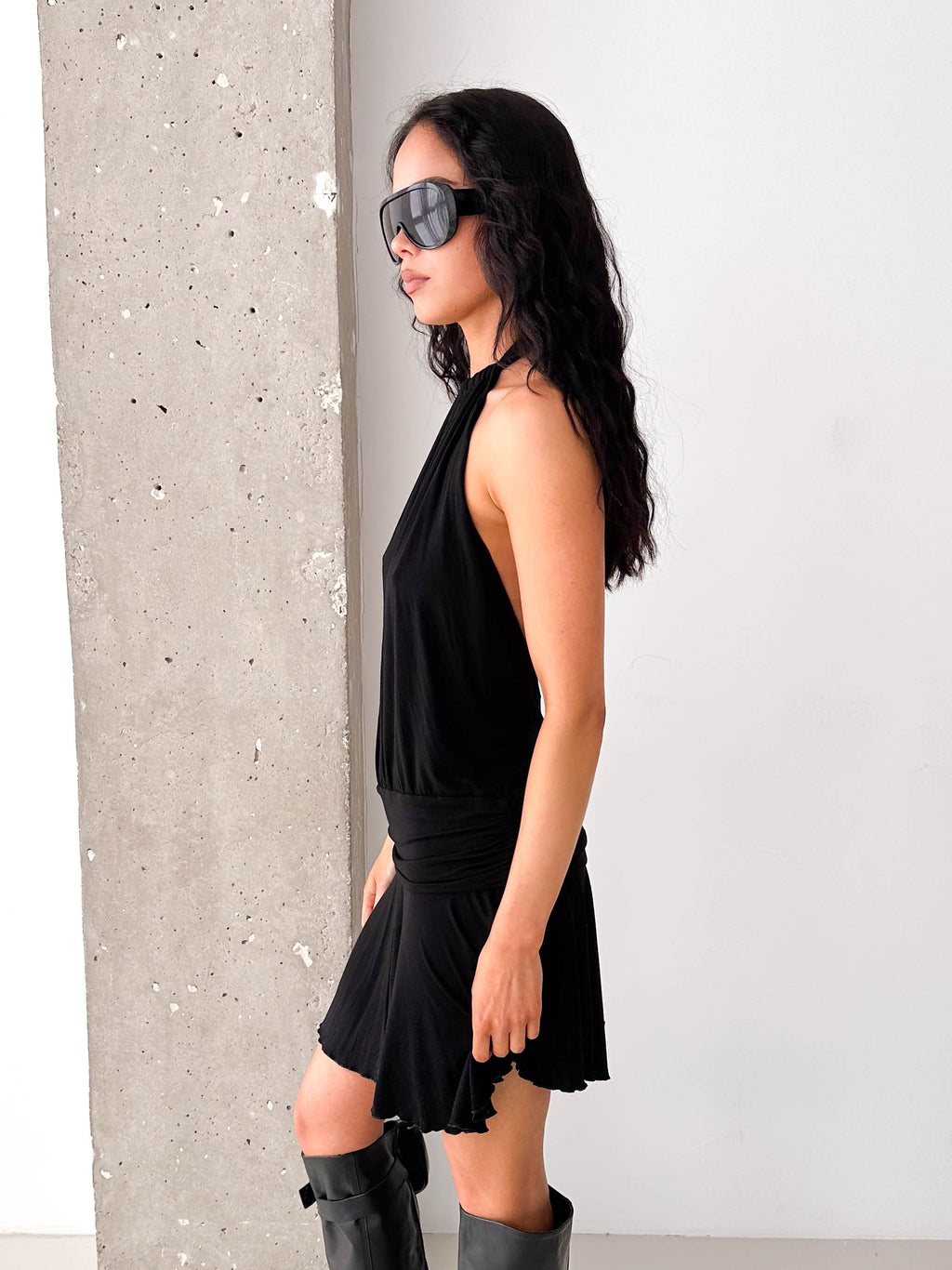 Vintage Black Halterneck Drop Waist Mini Dress