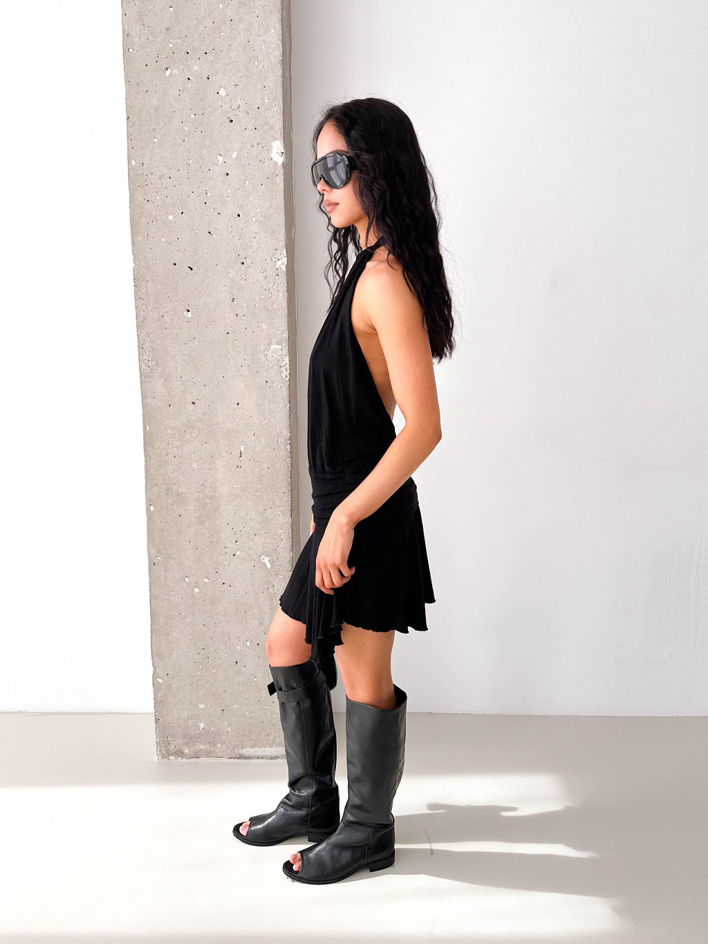 Vintage Black Halterneck Drop Waist Mini Dress