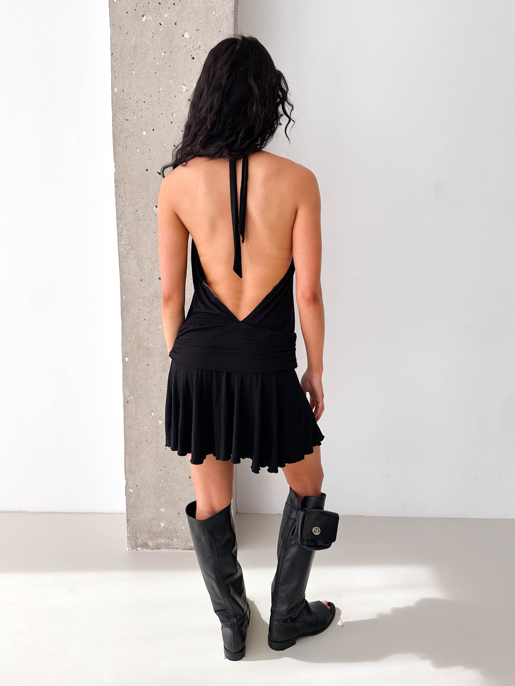 Vintage Black Halterneck Drop Waist Mini Dress