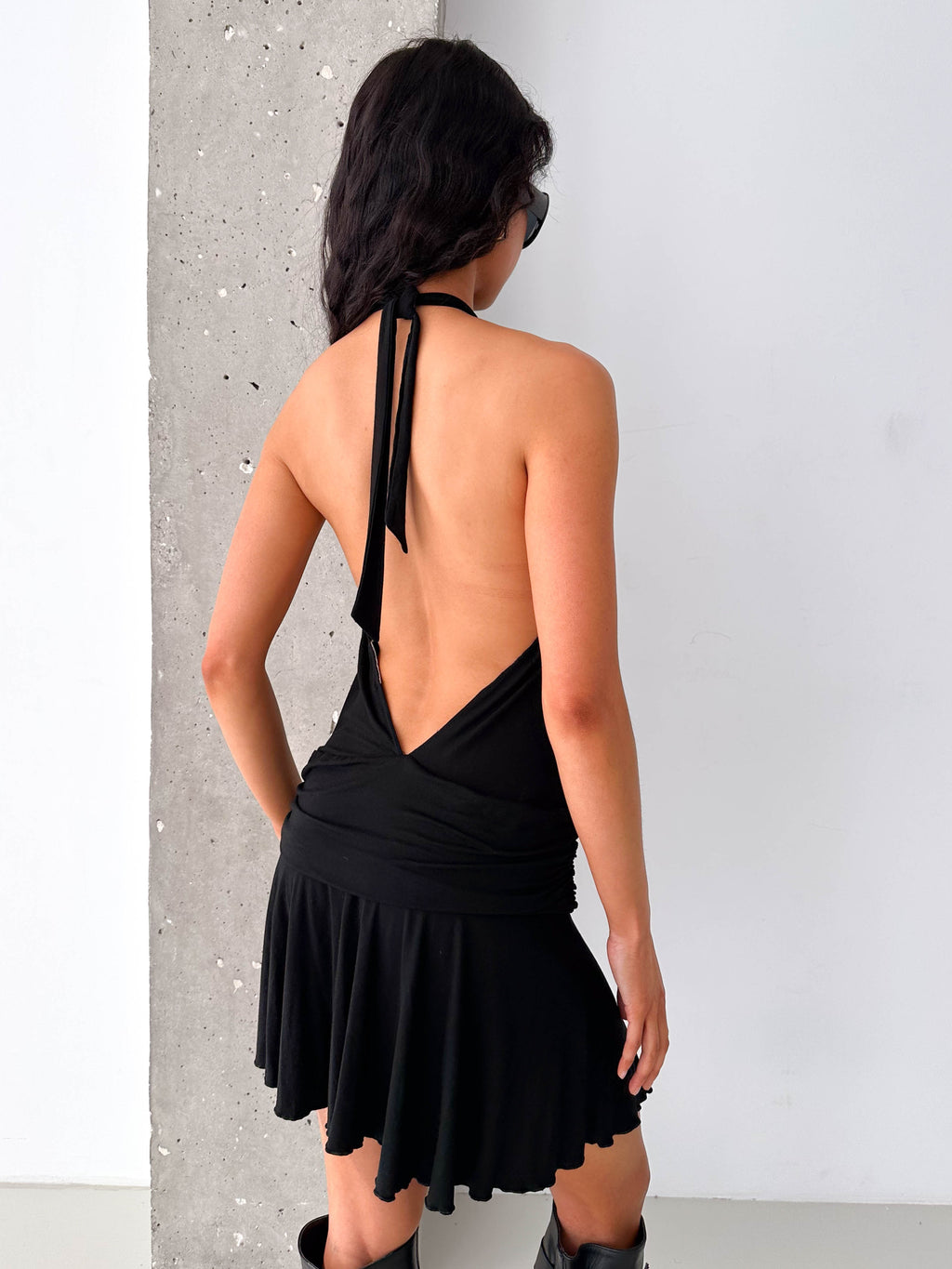 Vintage Black Halterneck Drop Waist Mini Dress