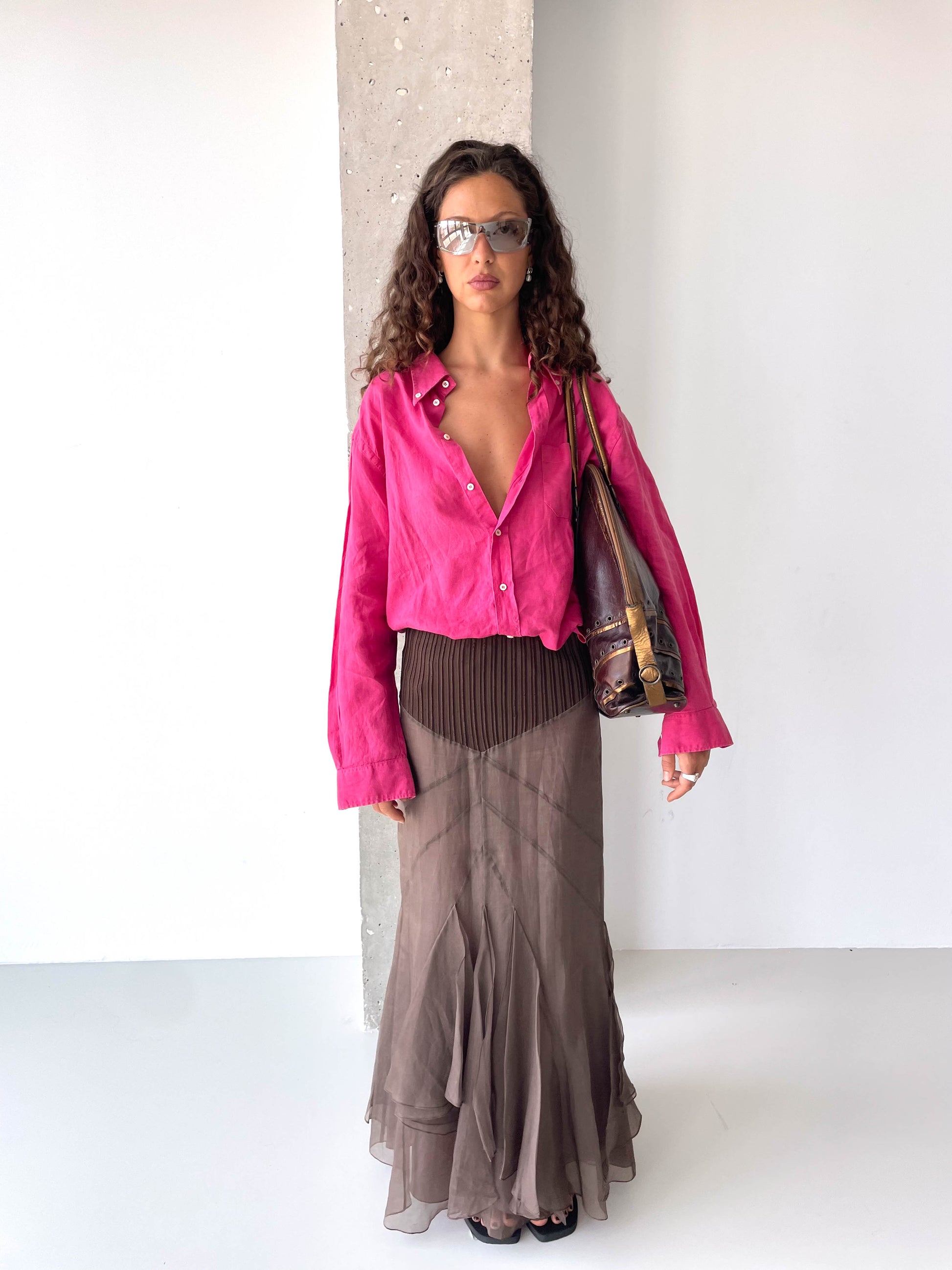 XL Brown Italian Leather Eyelet Studded Bag