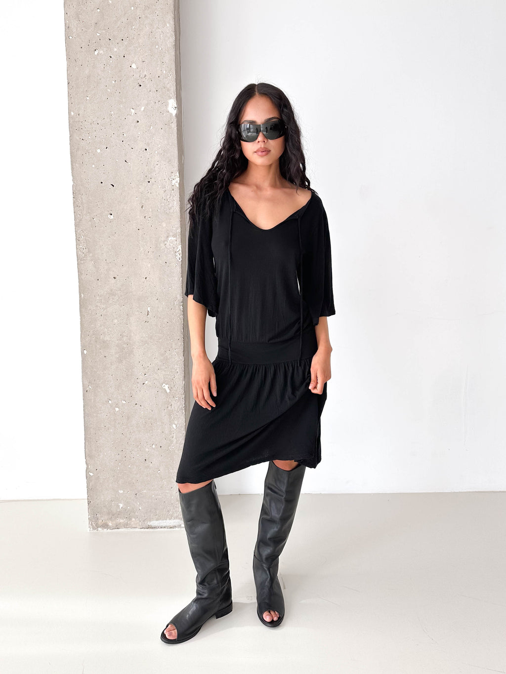 Black Light knitted Drop Waist Jersey Dress