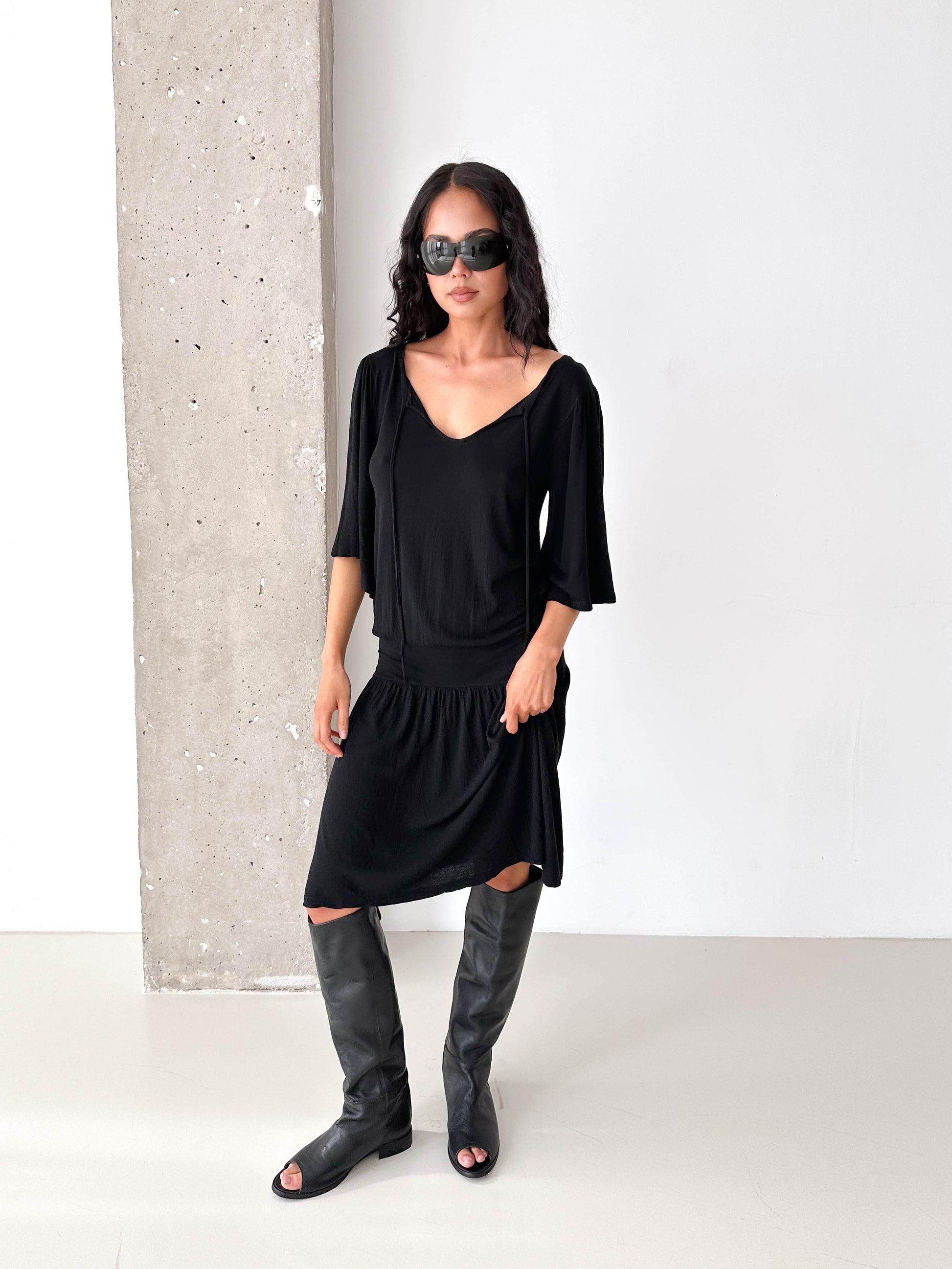 Black Light knitted Drop Waist Jersey Dress