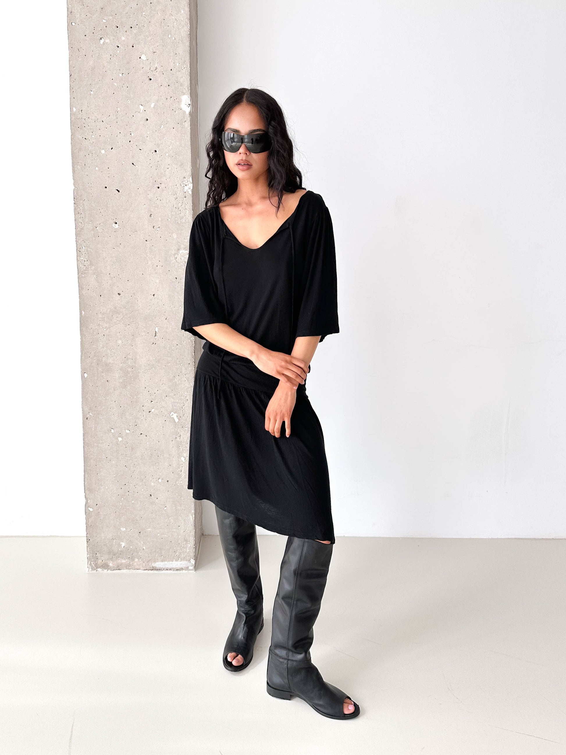 Black Light knitted Drop Waist Jersey Dress