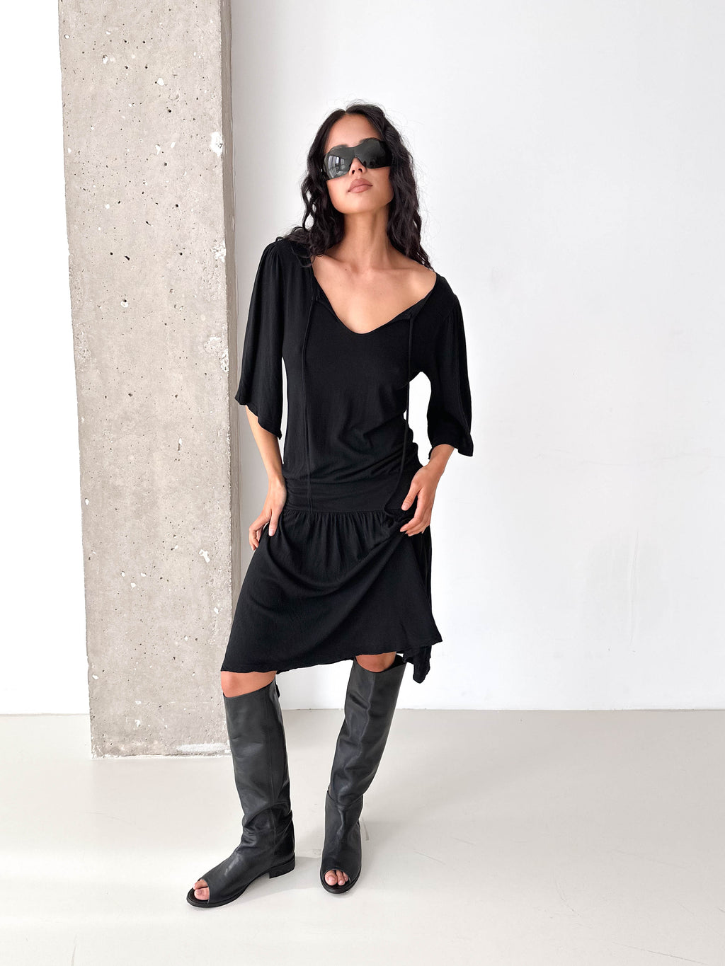 Black Light knitted Drop Waist Jersey Dress