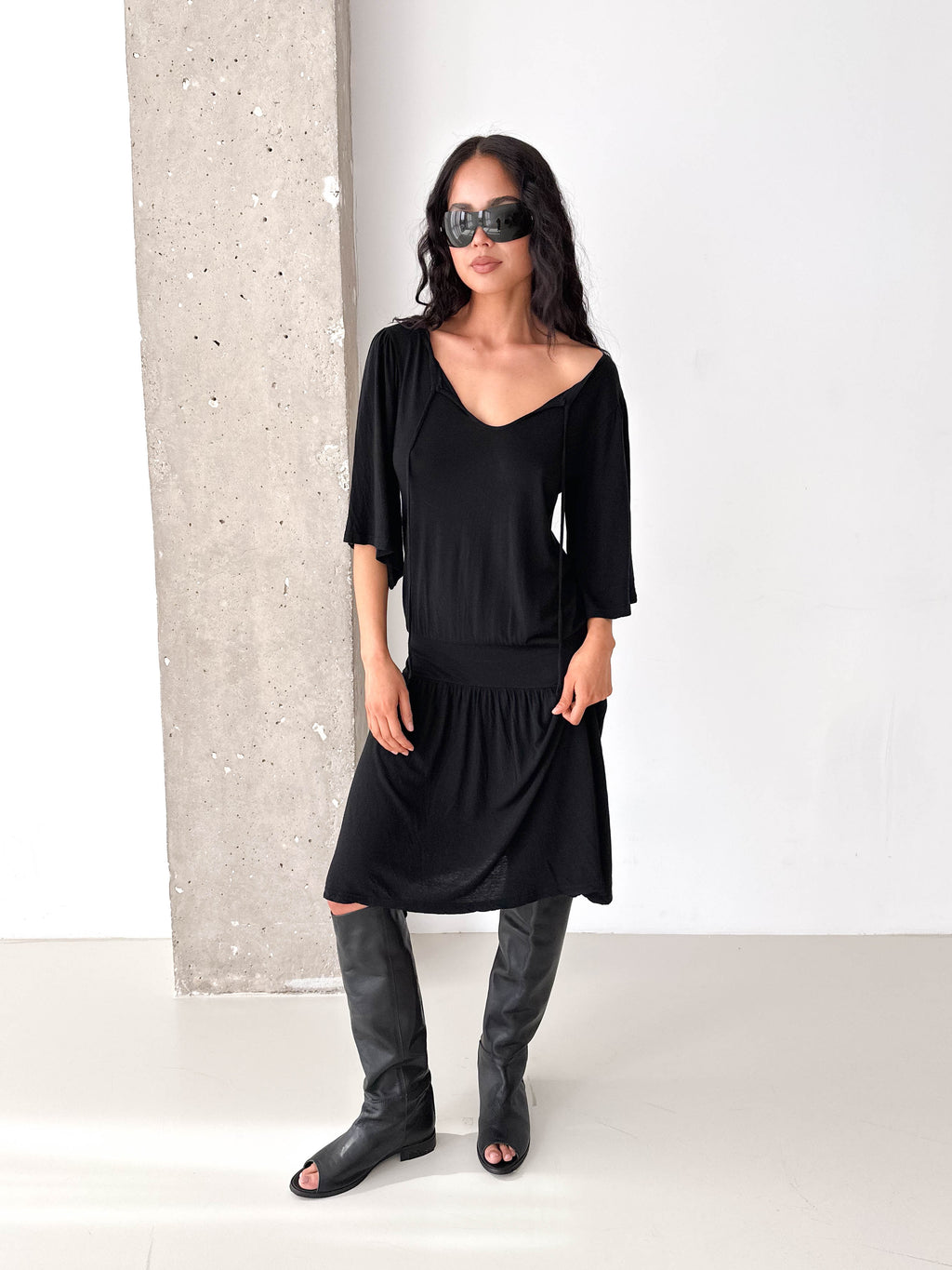 Black Light knitted Drop Waist Jersey Dress
