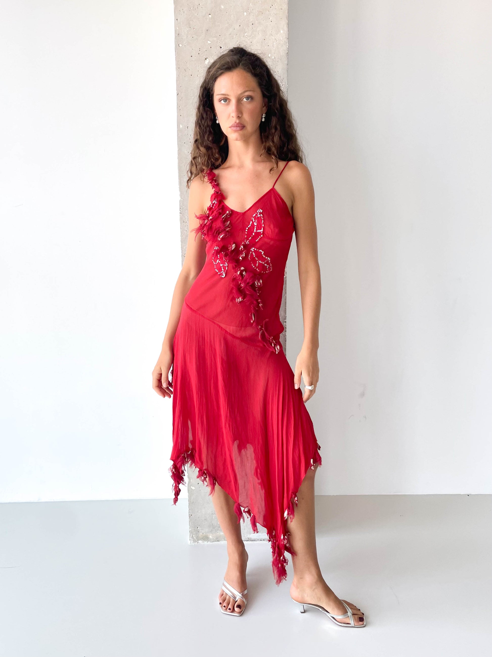Pinko Silk Sheer Asymmetric Dress