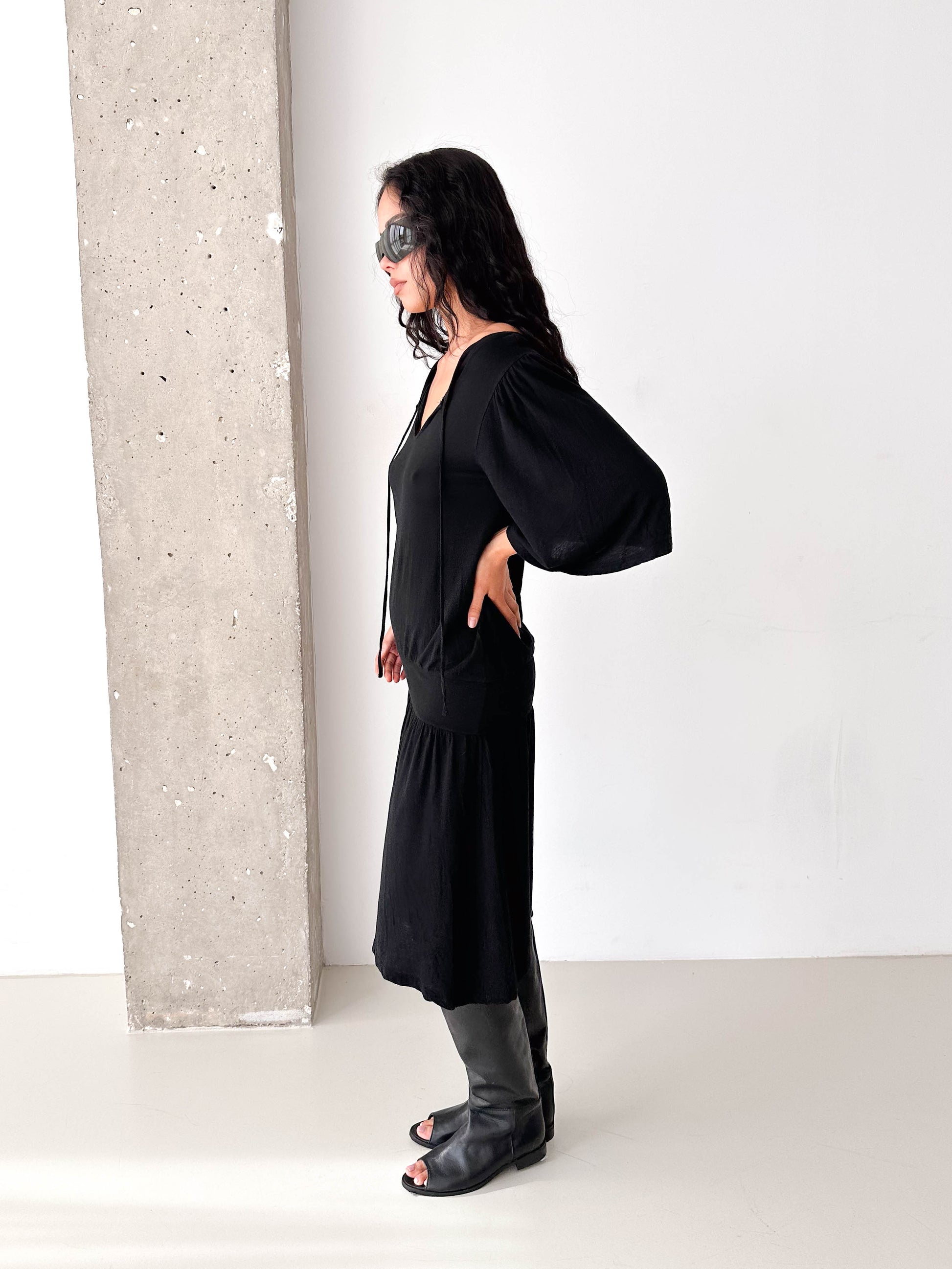 Black Light knitted Drop Waist Jersey Dress