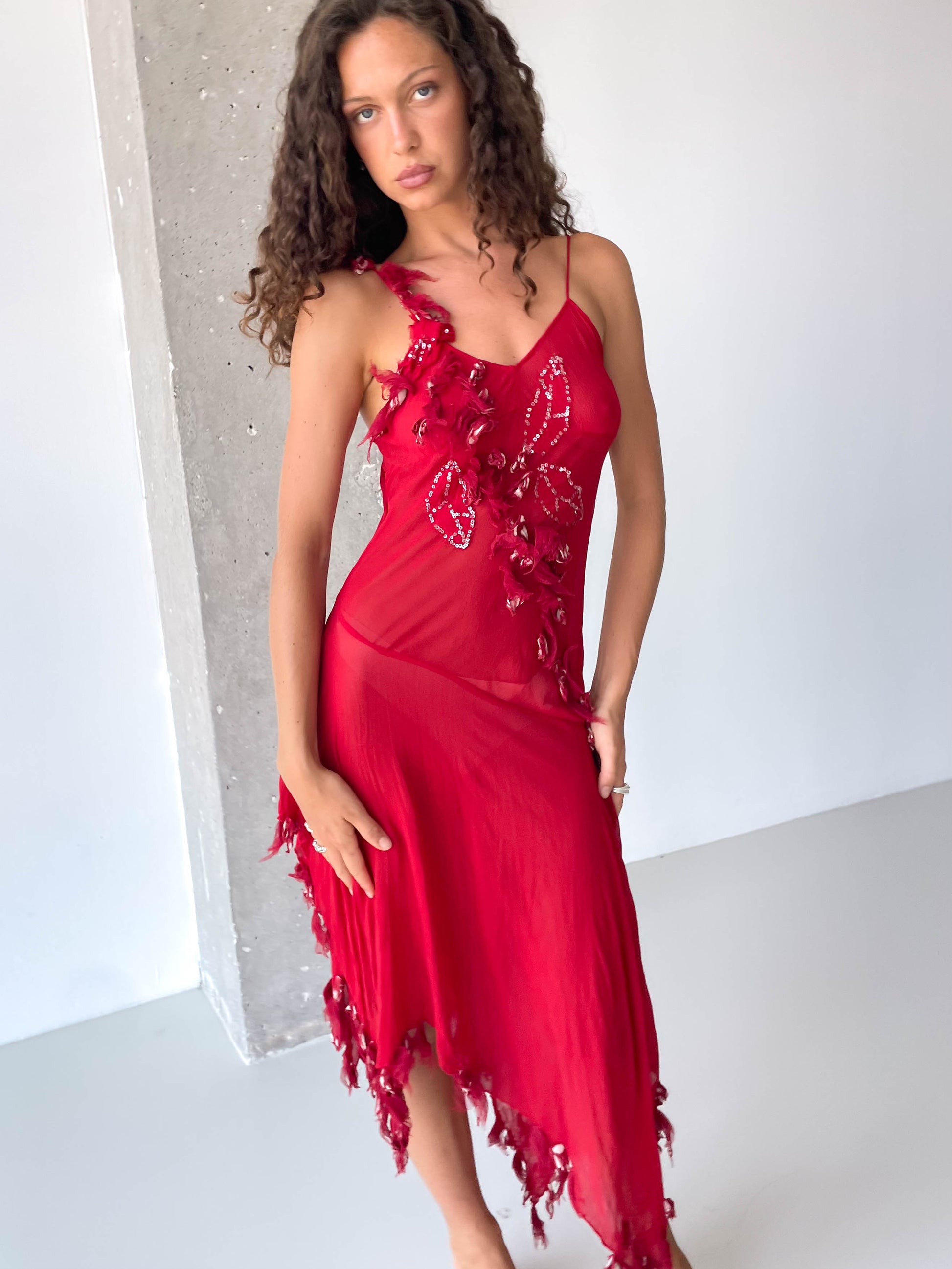 Pinko Silk Sheer Asymmetric Dress