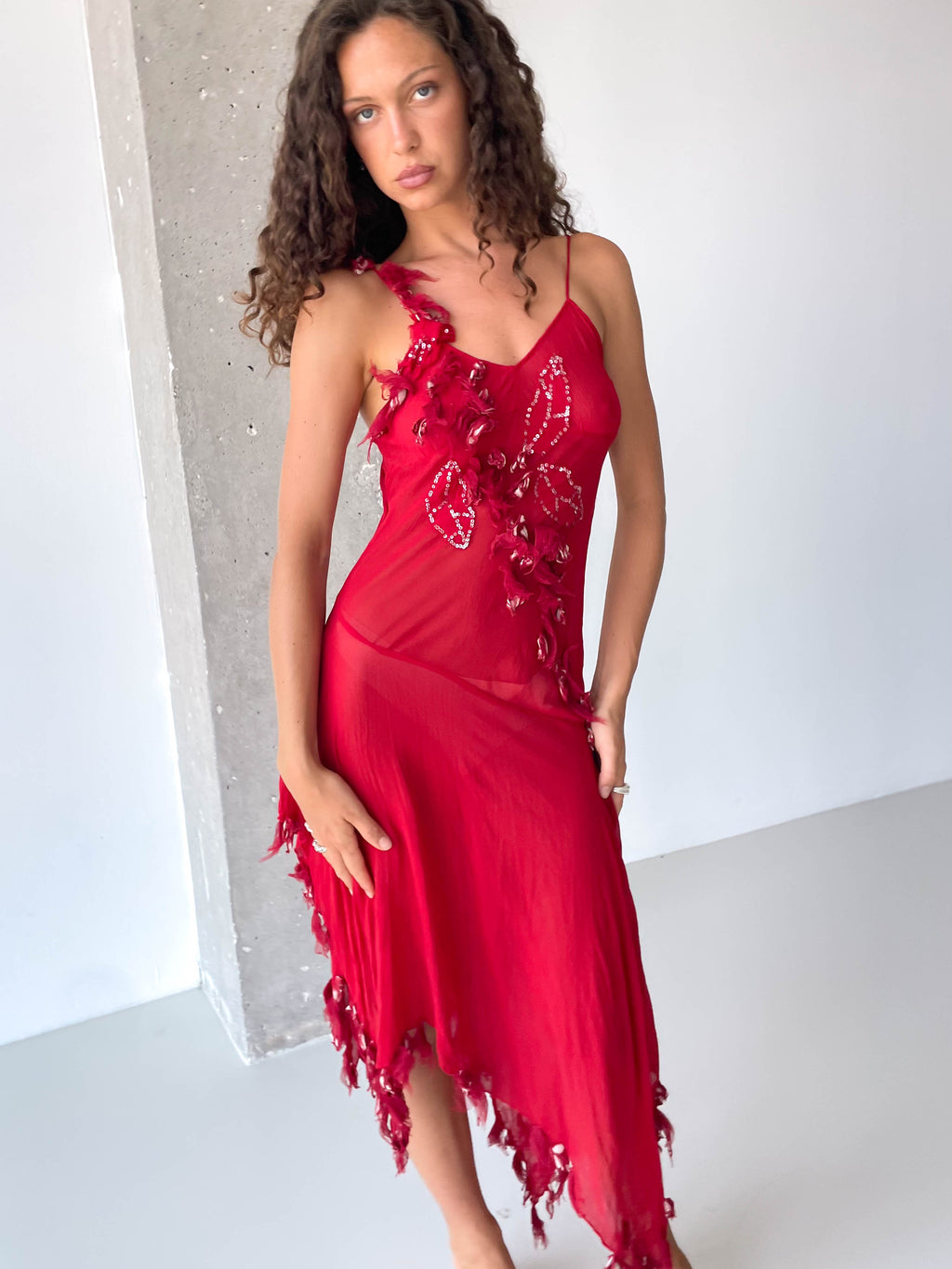 Pinko Silk Sheer Asymmetric Dress