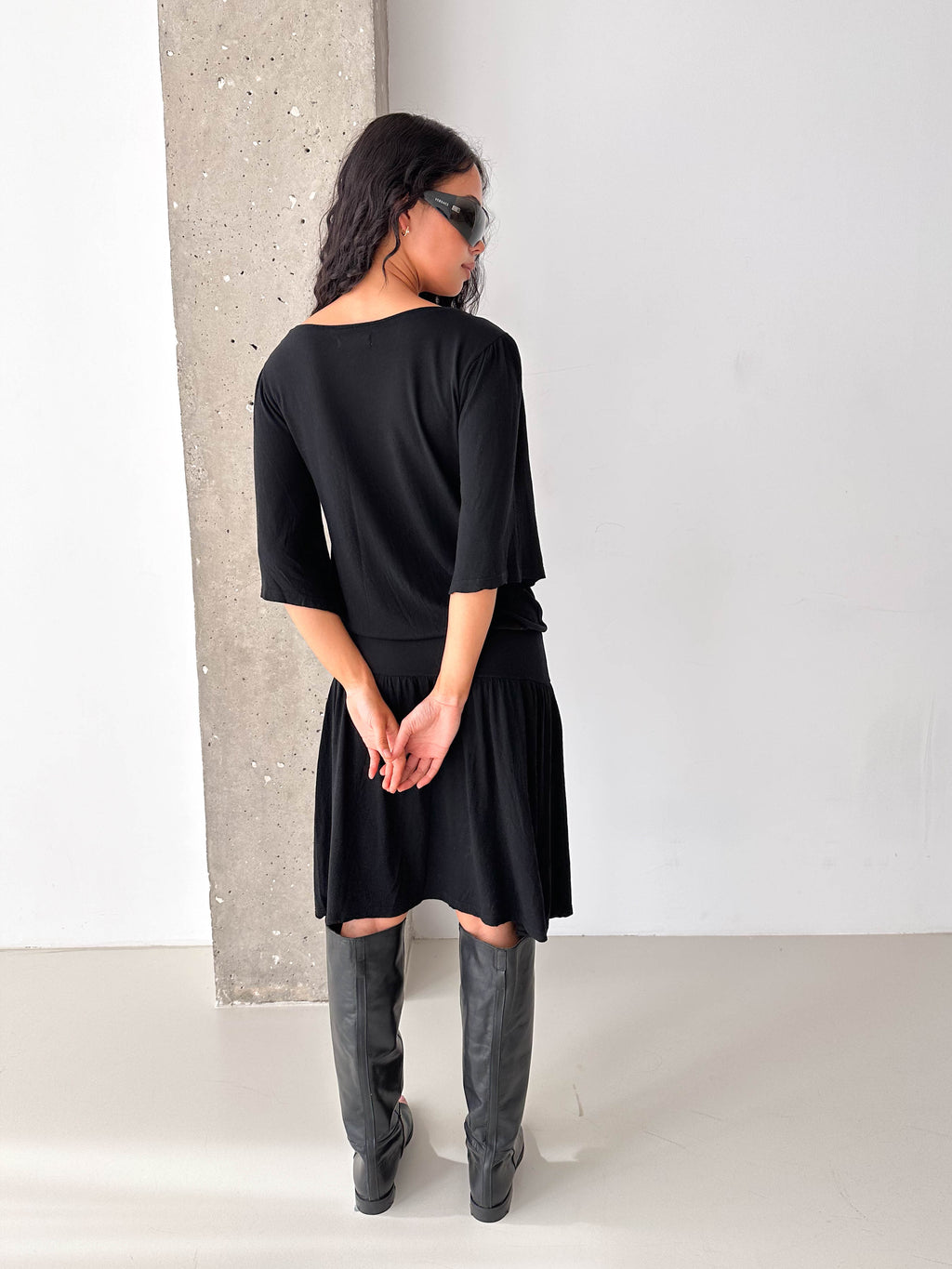 Black Light knitted Drop Waist Jersey Dress