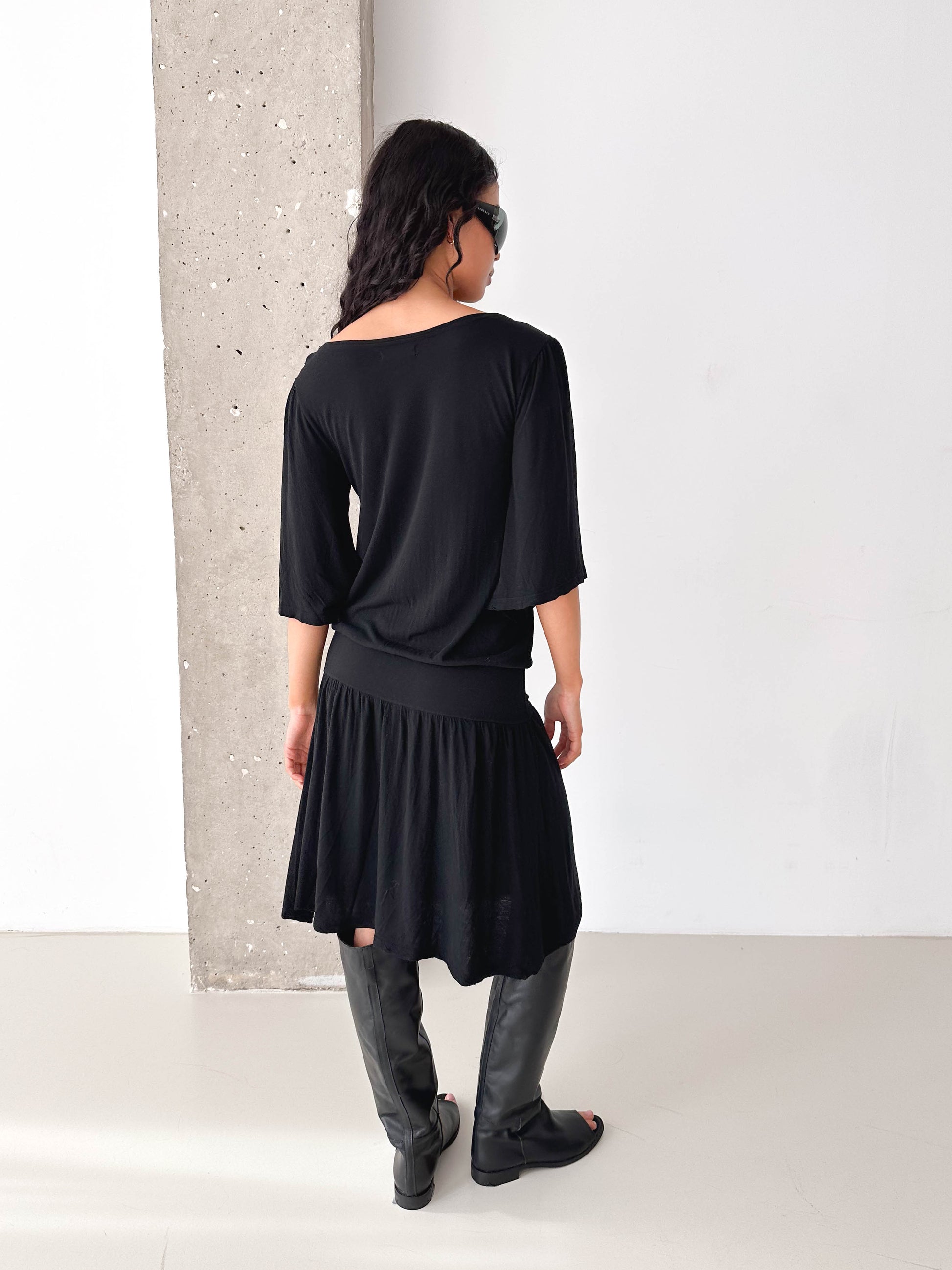 Black Light knitted Drop Waist Jersey Dress