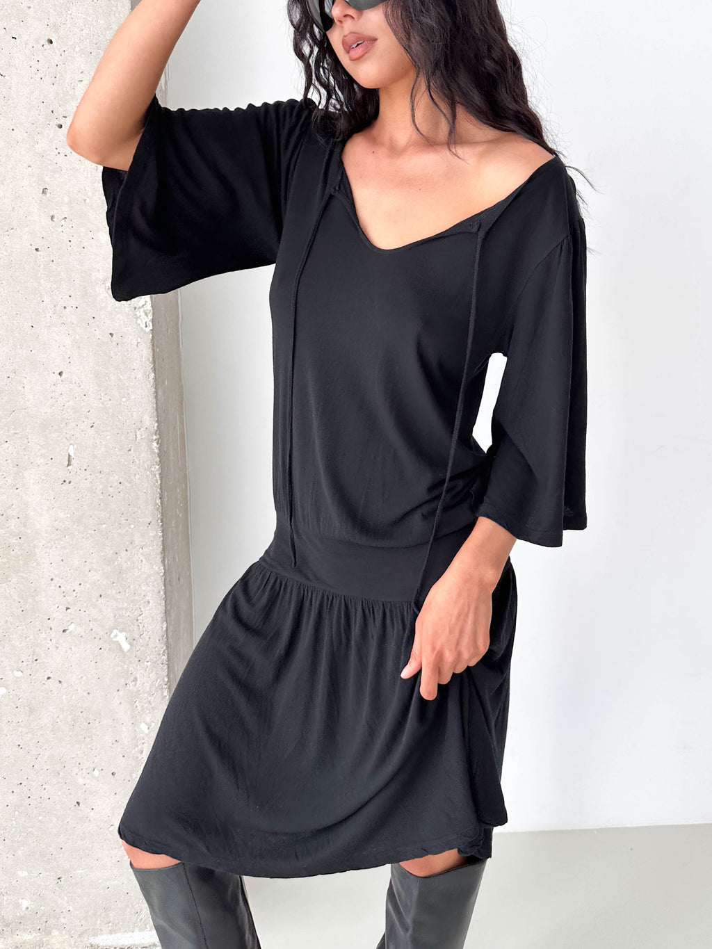 Black Light knitted Drop Waist Jersey Dress