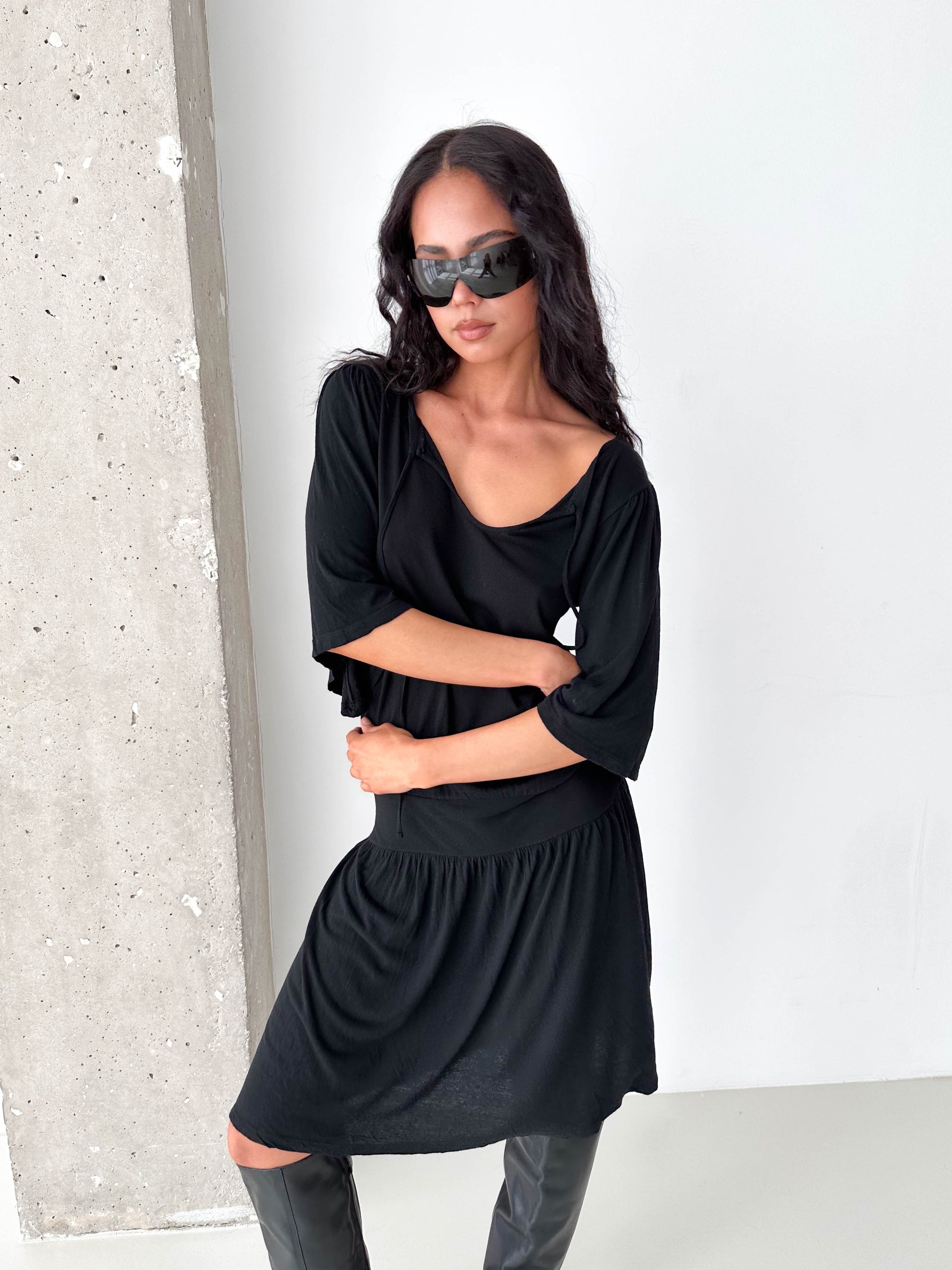 Black Light knitted Drop Waist Jersey Dress