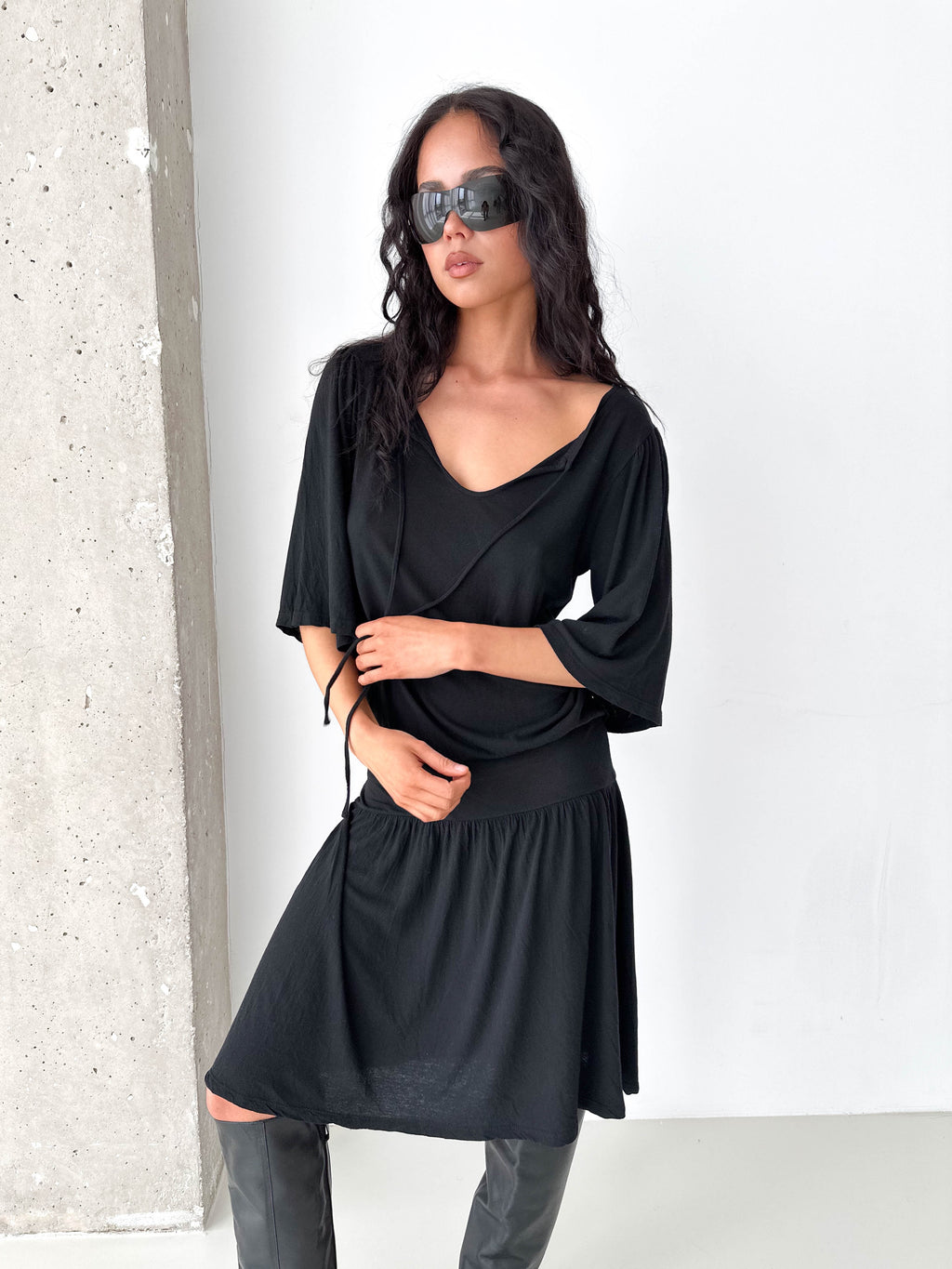 Black Light knitted Drop Waist Jersey Dress