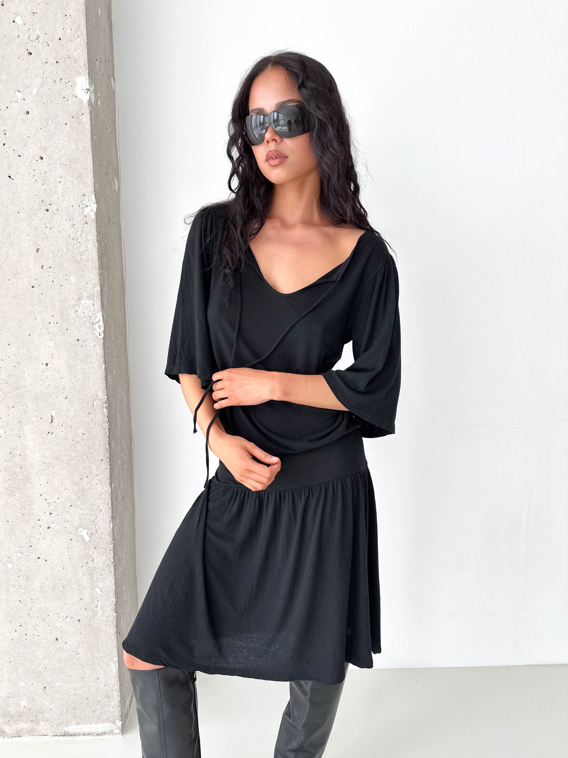 Black Light knitted Drop Waist Jersey Dress