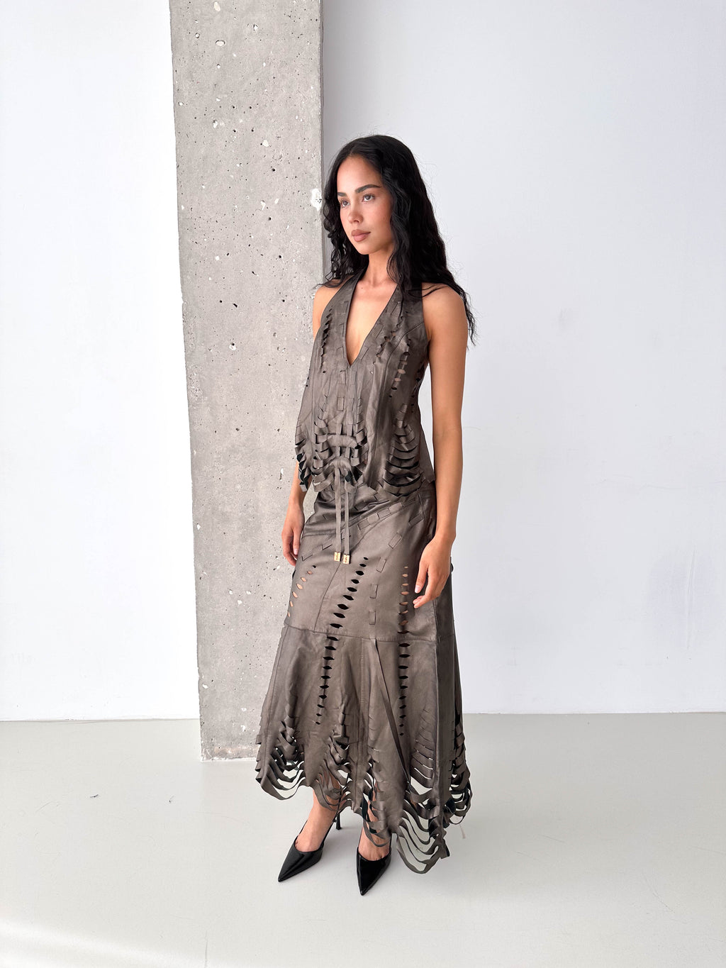 Italian Leather Laser Cut Matching Skirt Set