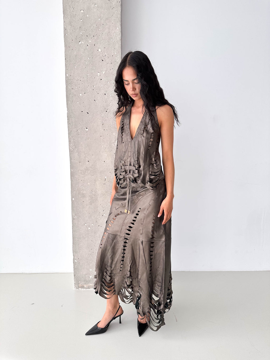 Italian Leather Laser Cut Matching Skirt Set