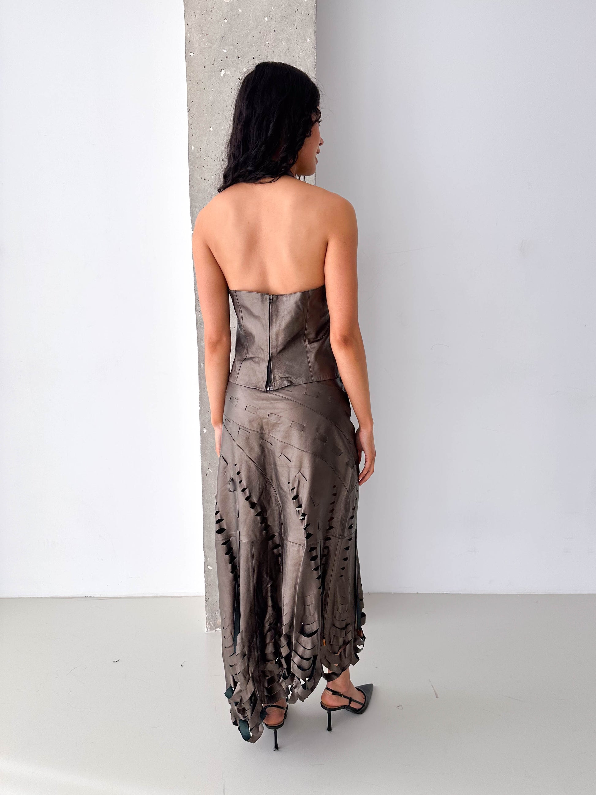 Italian Leather Laser Cut Matching Skirt Set